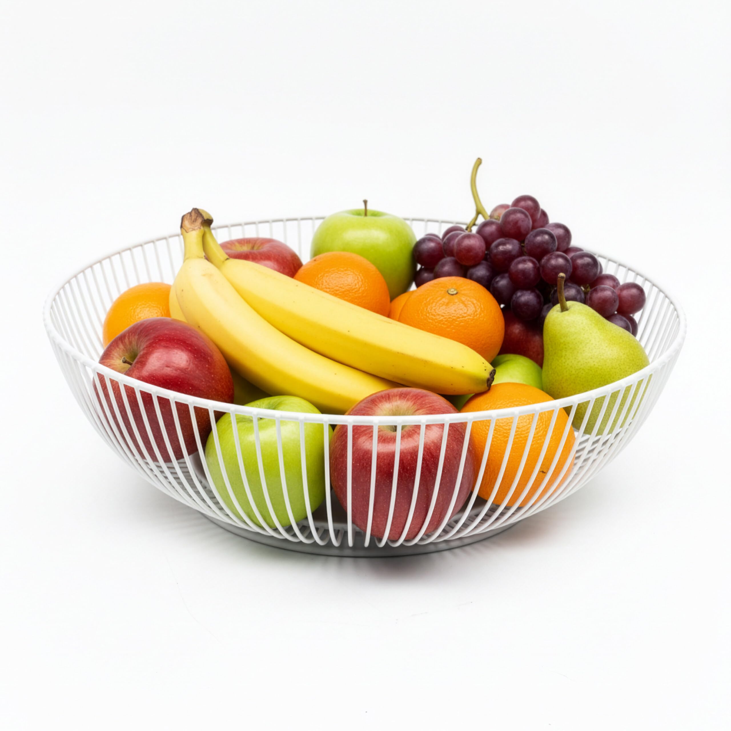 Relaxdays metal fruit bowl, round design, HxD: 8 x 28 cm, wire basket for fruit, vegetables & bread rolls, modern, white