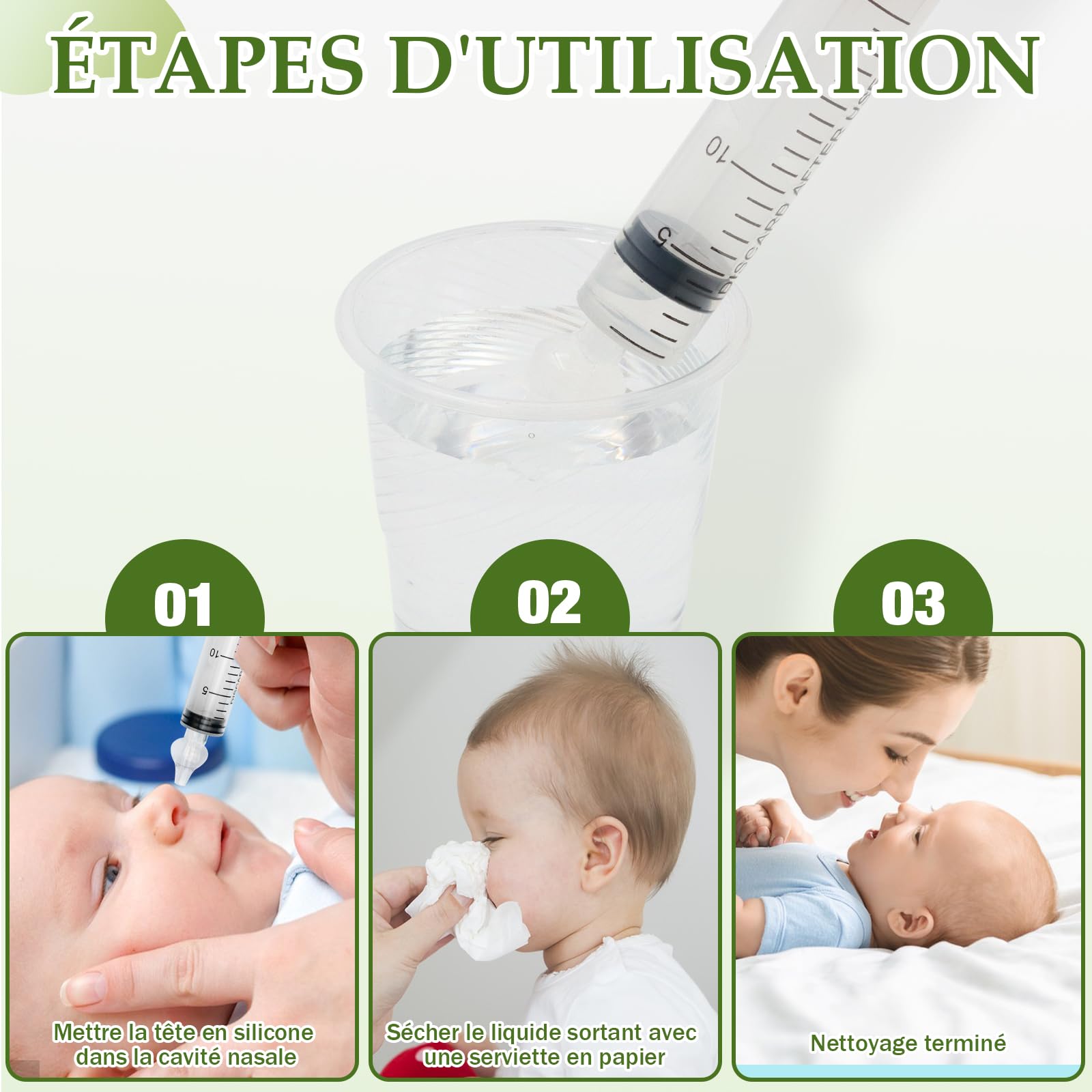 Seringue Nasale Bebe 20 ml avec 2 Embouts en Silicone Souple