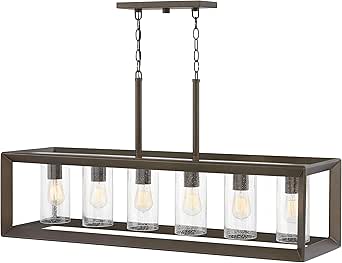 Hinkley Rhodes Six Light Outdoor Linear Hanging Lantern, Warm Bronze w/Clear Seedy Glass