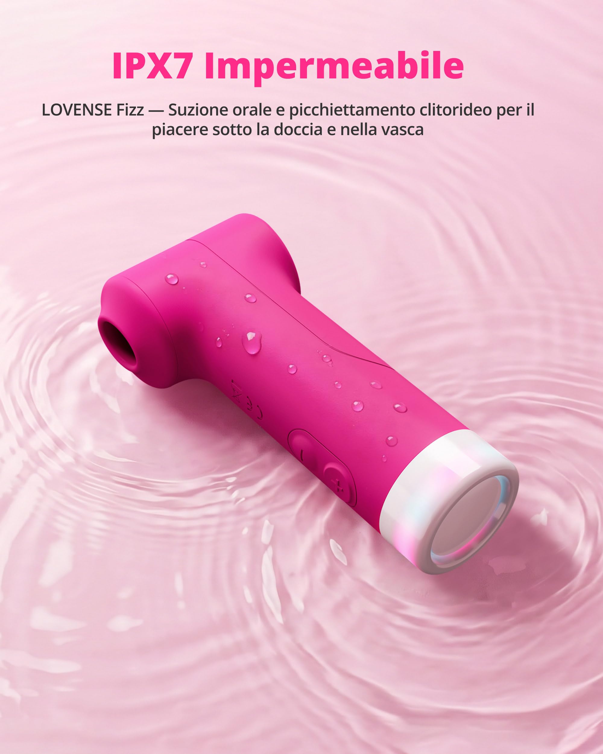 LOVENSE Fizz Vibratore Clitorideo a Doppia Testa, Aspirazione Orale | Succhia clitoride a doppia testina con suzione e tocchi rapidi, app, luce LED, silicone body-safe e impermeabile IPX7