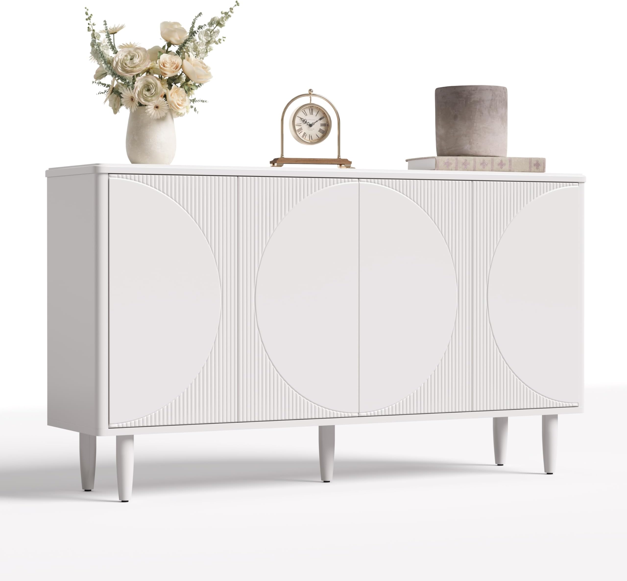 59-Inch Buffet Cabinet Sideboard with Storage, Modern Sideboard Buffet Table with Doors for Living Room, Dining Room (White)