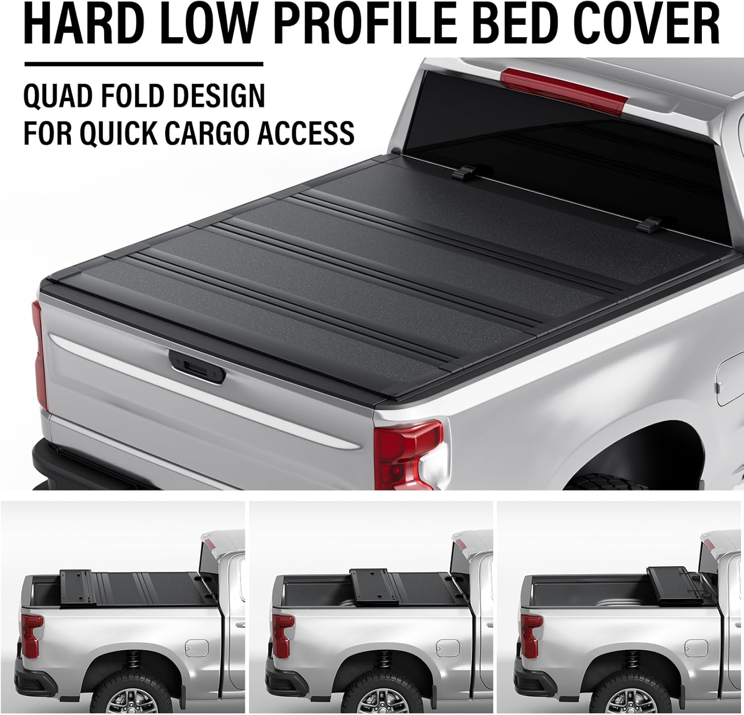 Hard Low Profile Quad-Fold Aluminum Truck Bed Tonneau Cover Compatible with 2019-2026 Chevy Silverado/GMC Sierra 5' 8" Bed (69.6") NO CarbonPro Bed