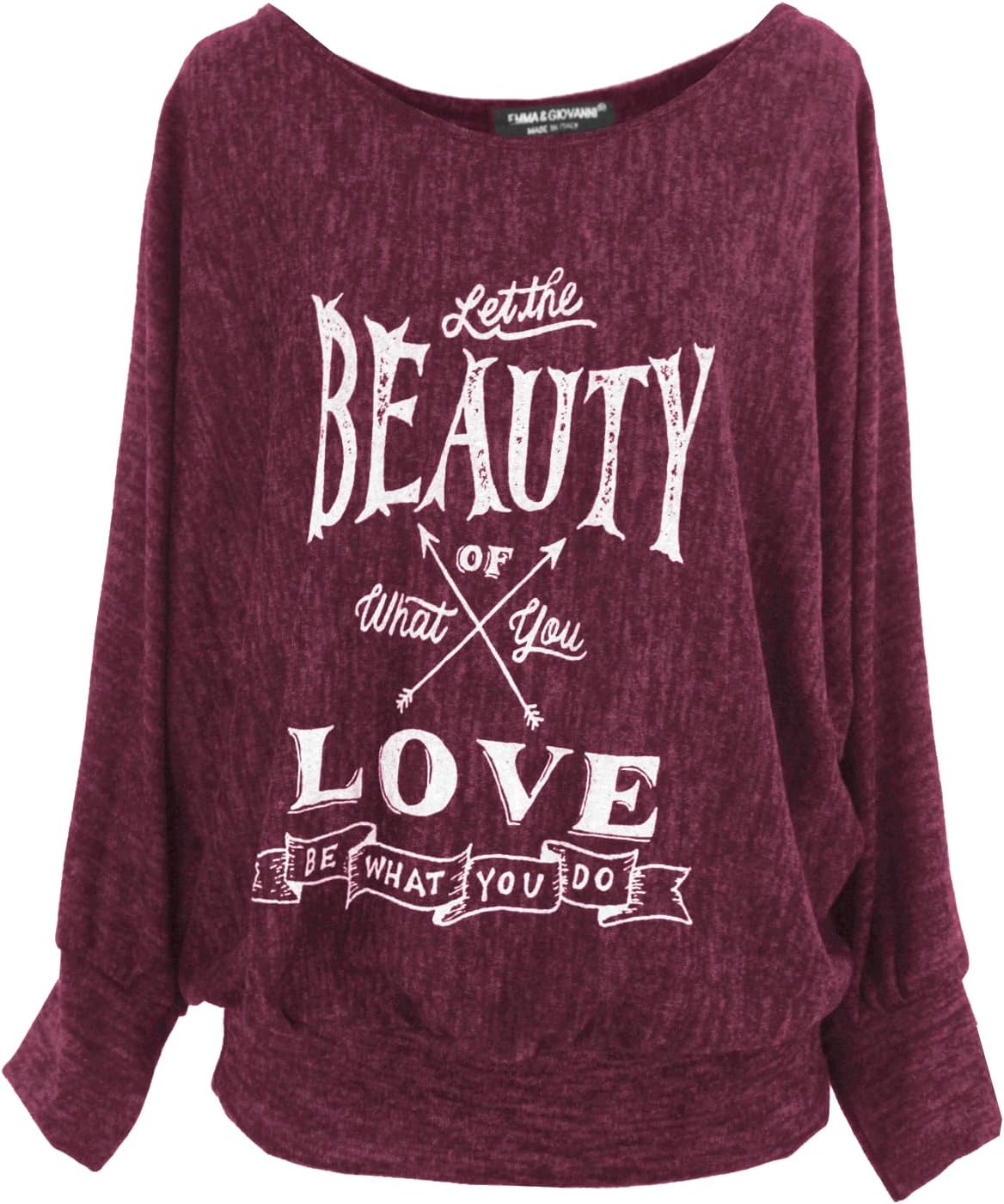 Maglia A Manica Lunga Donna Emma & Giovanni - Con Stampa Beauty, Perfetta Per Uso Quotidiano E Serate