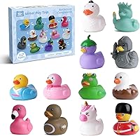 Grarain 12 No-Hole Rubber Ducks Bath Toys for Toddlers 18M+ - Educational Animals & Landmarks Pool Toys Girls Boys