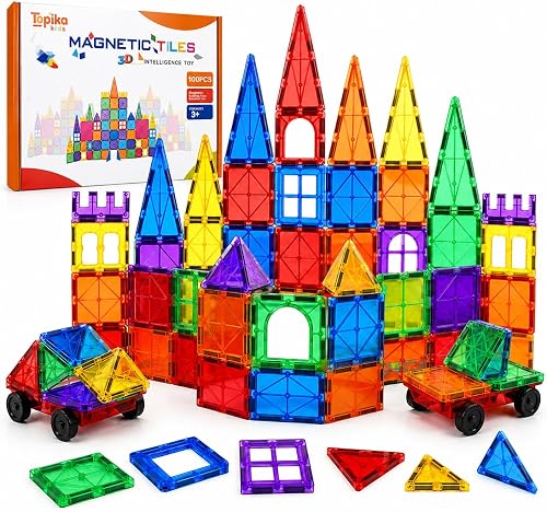 Mini Magnetic Tiles Set, Kid Building Toy with Metal Storage Tin Box