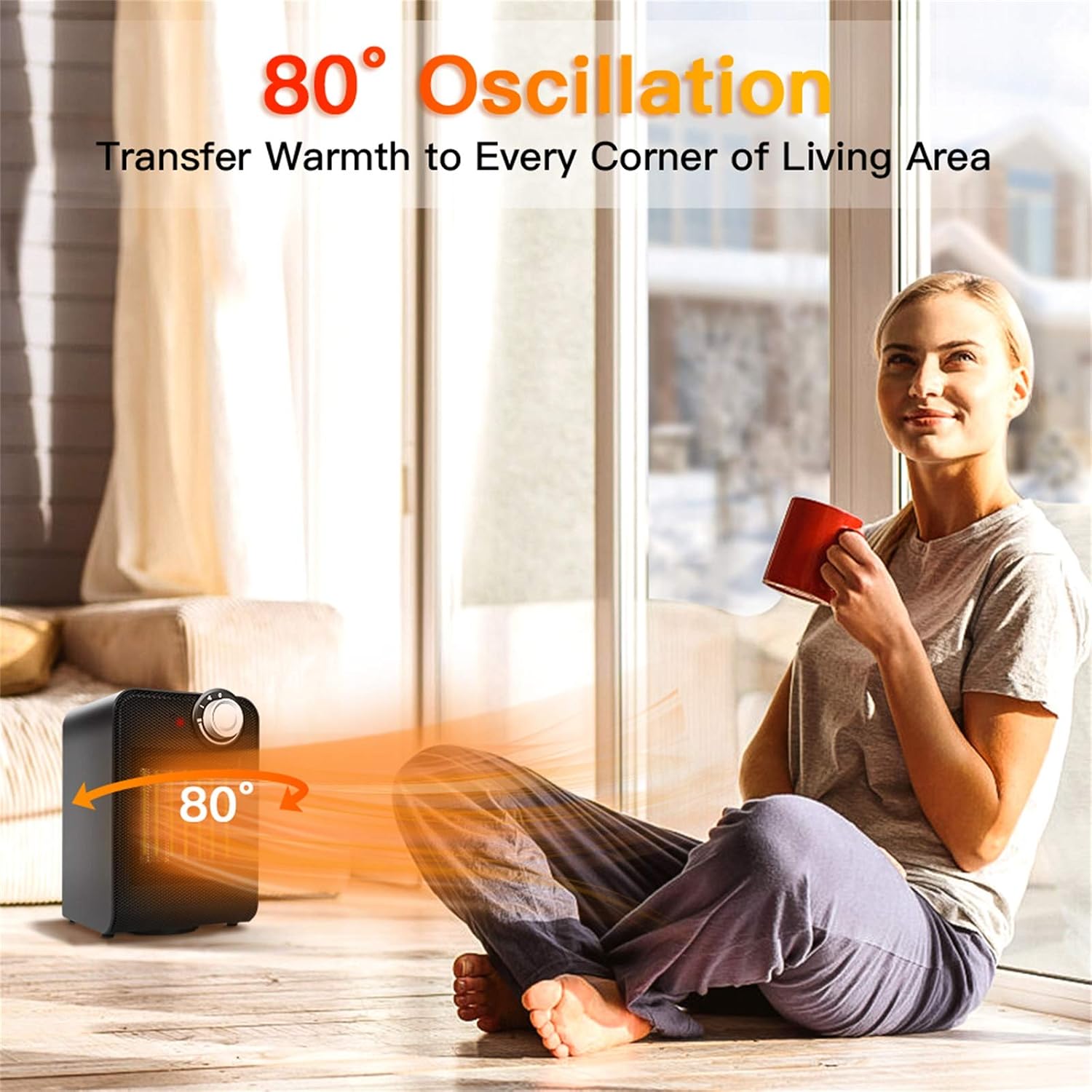 Portable Oil Space Heater - Small Ceramic Electric Heater w/. Adjustable Thermostat 1500W Fast Heating, Overheat & Tip-Over Protection, Oscillating Heater Fan for Office Home Bedroom Desk Indoor Use