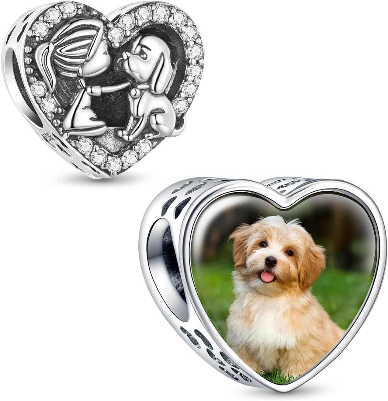 La Menars Personalized Photo Charms Heart Mom Pet Birth Flower Beads Sterling Silver Customize Picture Love Paw Print for Women Bracelets and Necklaces Gifts for Women
