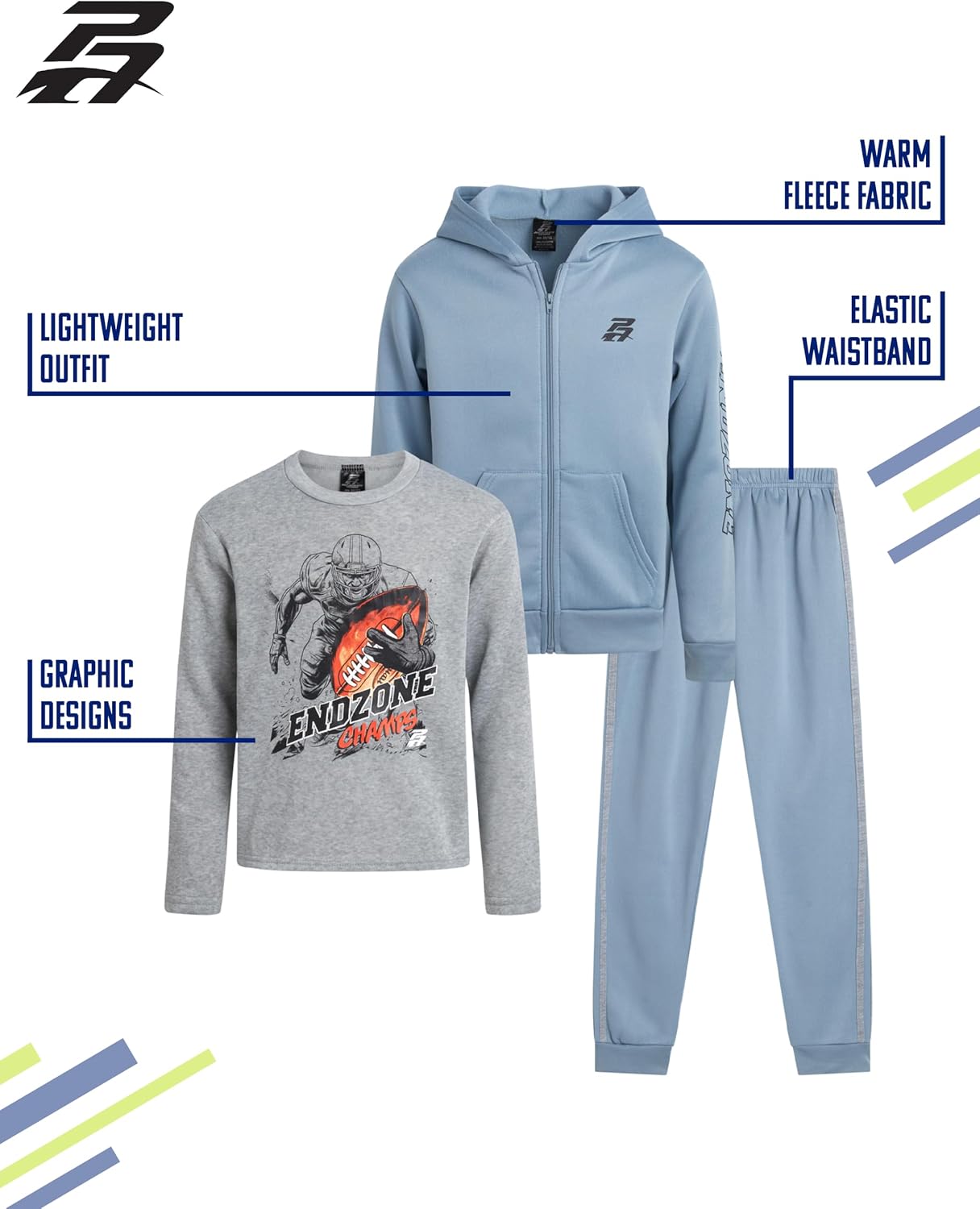 Pro Athlete Boys Tracksuit Set - 3 Piece Long Sleeve Graphic Tees Fleece Zip Up Hoodie Sweatshirt and Sweatpants for Boys