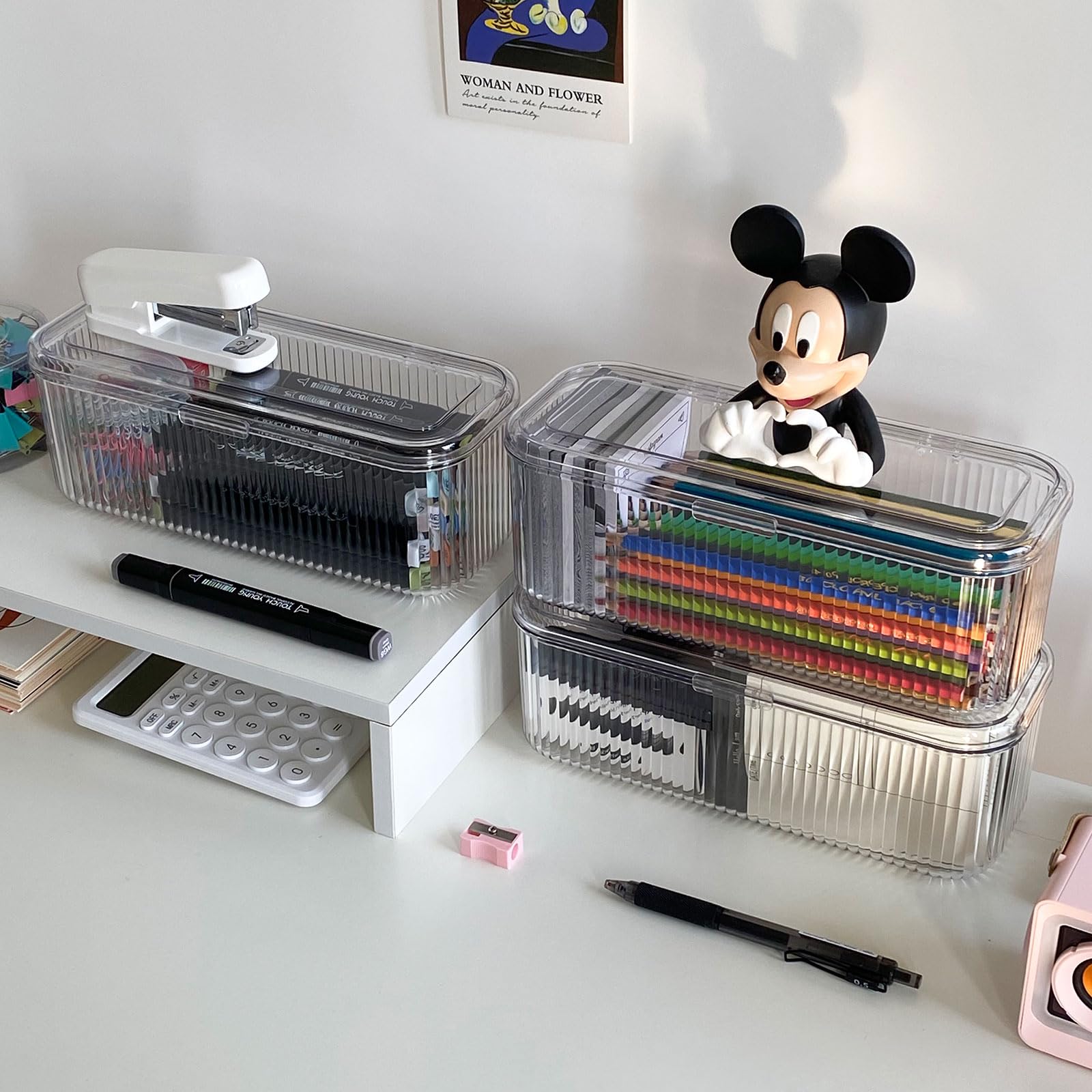 Przezroczysty organizer na długopisy do szuflady na biurko, plastikowy pojemnik do przechowywania przyborów biurowych do przechowywania markerów, kredek, pędzli, mini zabawek, rękodzieła