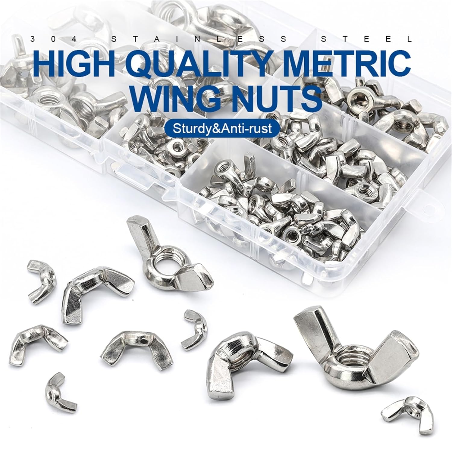 Wing Nuts 98pcs Wing Nut Assortment kit M3 M4 M5 M6 M8 M10 M12 Stainless Steel Wingnuts Butterfly Nuts for Drum Bicycle