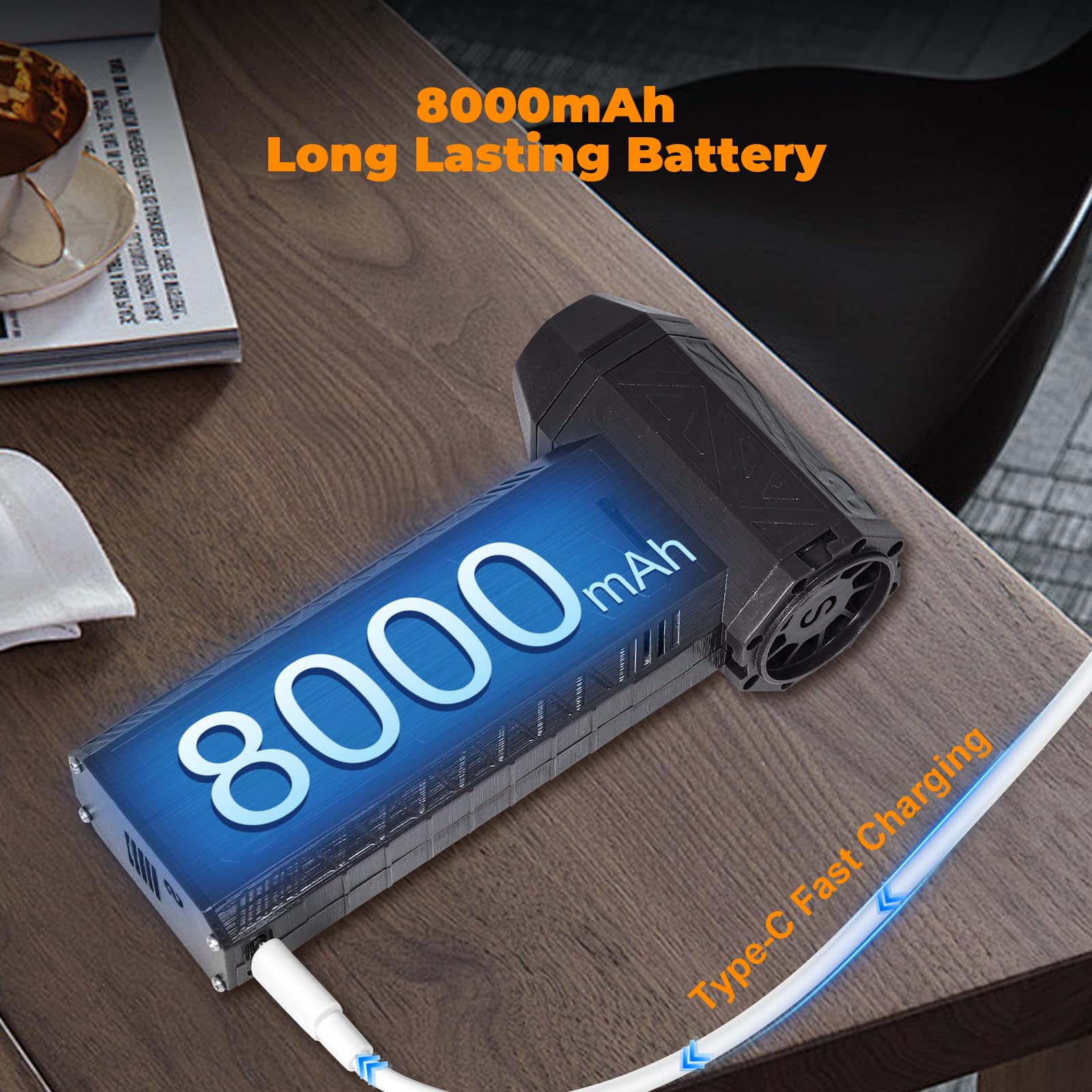 AURTEC Druckluft-Staubwedel – 130.000 U/min hohe Leistung mit 8000 mAh wiederaufladbarem Akku, Gleitgeschwindigkeitsregelung, leichtes tragbares elektrisches Luftgebläse für Computer, Kamera, Tastatur