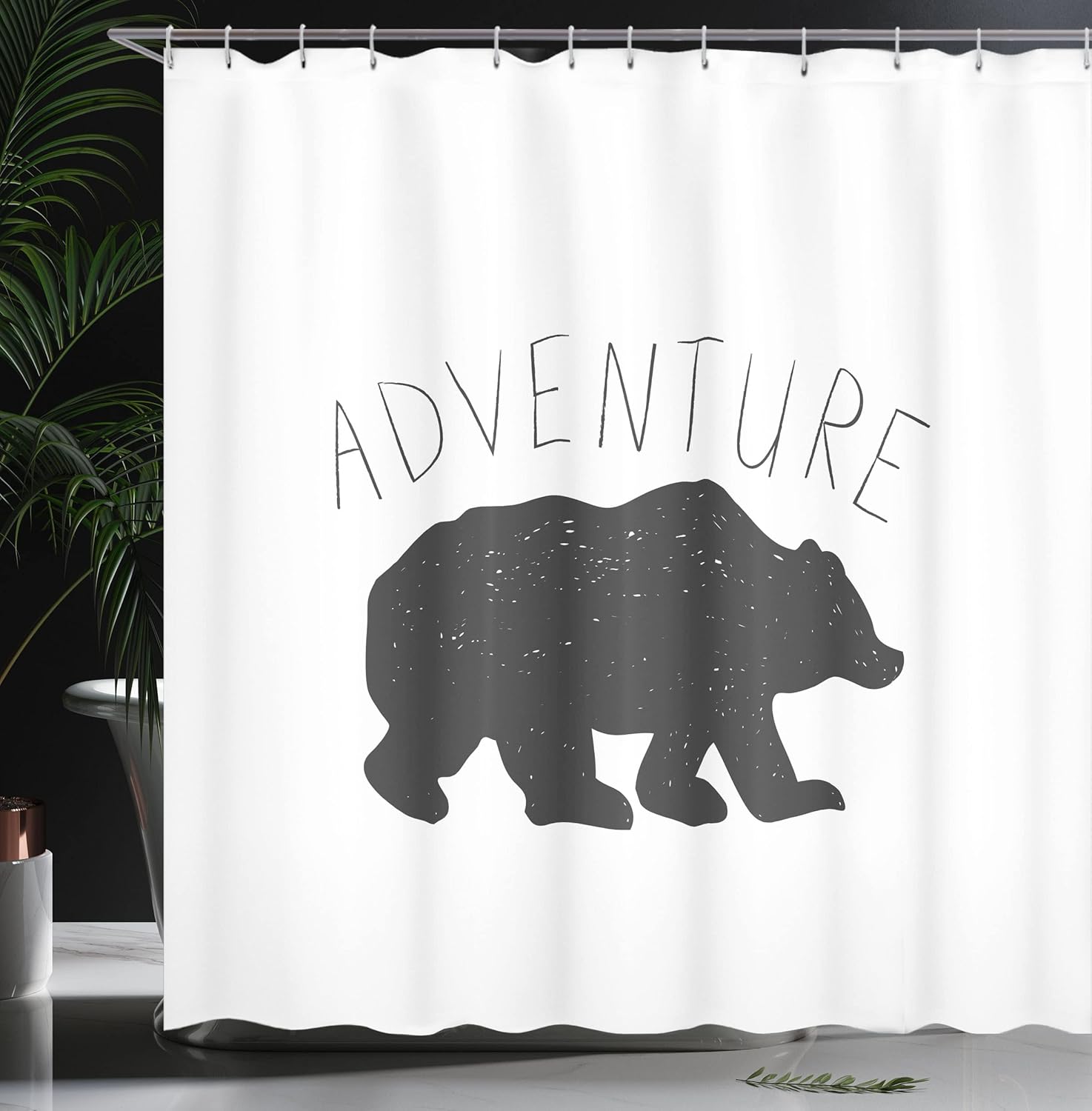 Ambesonne Adventure Shower Curtain, Black Silhouette of a Wild Bear Zoo Animal Nature Passion Hipster Design, Cloth Fabric Bathroom Decor Set with Hooks, 69" W x 70" L, Charcoal Grey White