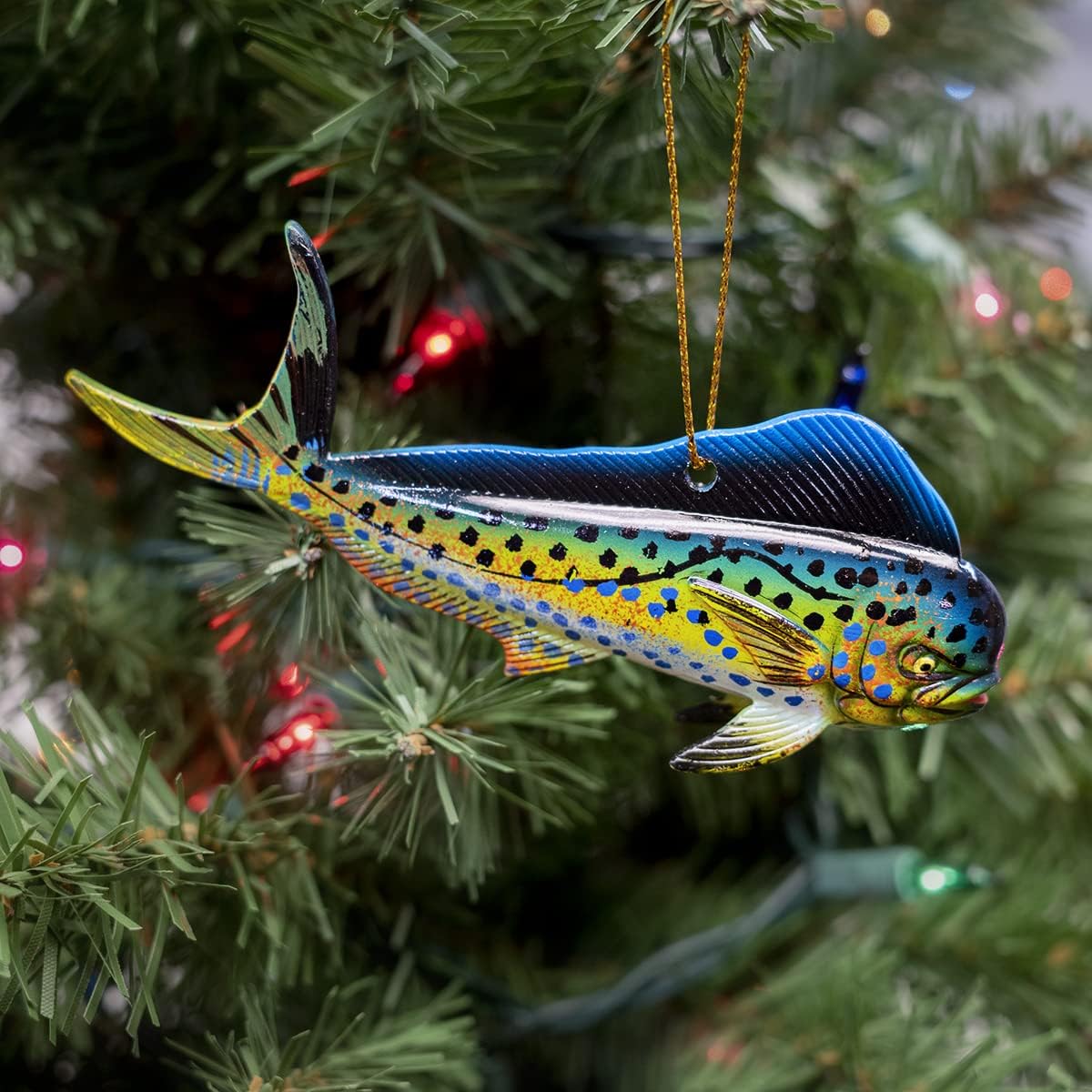 Treasure Gurus Hanging 5" Mahi Fish Tropical Xmas Gift Topper Coastal Christmas Tree Ornament Nautical Holiday Decor - Image 2