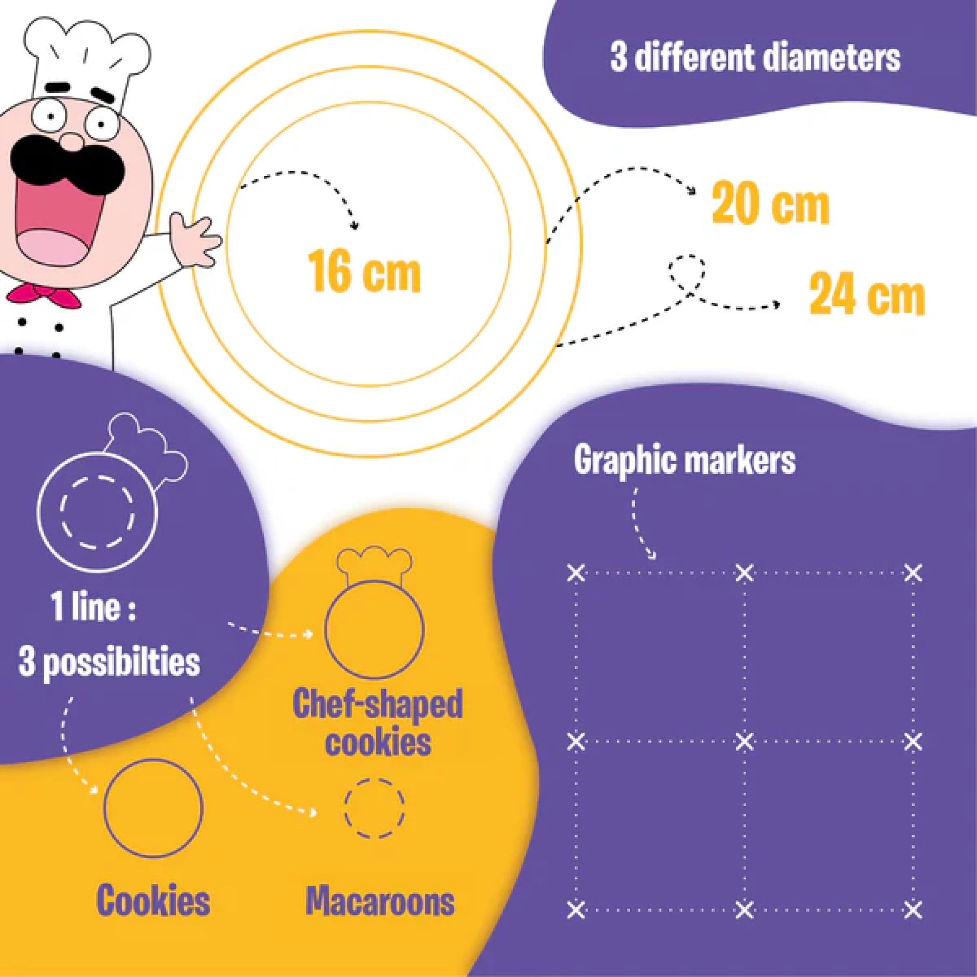 Chefclub Kids – Tapete de Cocción de Silicona 30x40 cm – Antiadherente y Reutilizable – Con Guías para Macarons, Galletas y Pizzas – Sin BPA – Apto Lavavajillas – Desde 4 Años