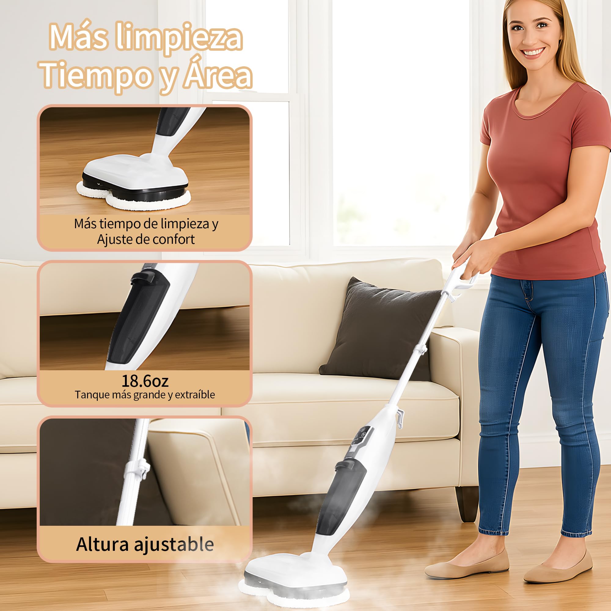 Escoba de Vapor,Escoba de Vapor para Suelos Duros, Limpieza Profunda, Limpiador de Vapor portátil multifunción, 13 Accesorios para Suelos de Madera, Laminado, Vinilo, baldosas