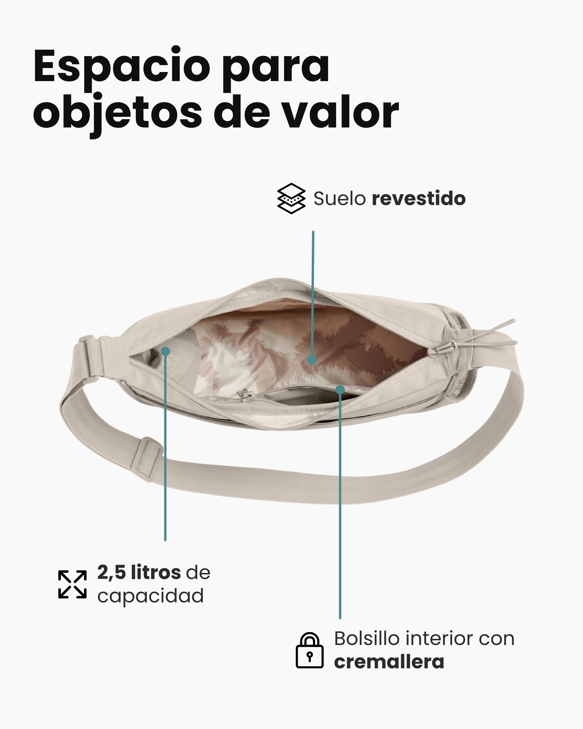 LARKSON Half Moon Bag para Perros Beige - Fiete - Bolso Bandolera para Pasear al Perro Reflectante - Bolsa para Golosinas con Dispensador de Bolsas para Excrementos - Repelente al Agua