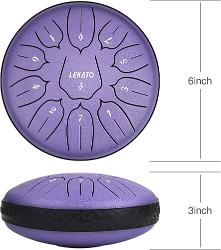 Miniatura 111 de LEKATO Tambor de lluvia para exterior, tambor de lengua de acero de 6 pulgadas, 11 notas, campanilla de lluvia de percusión para meditación, yoga