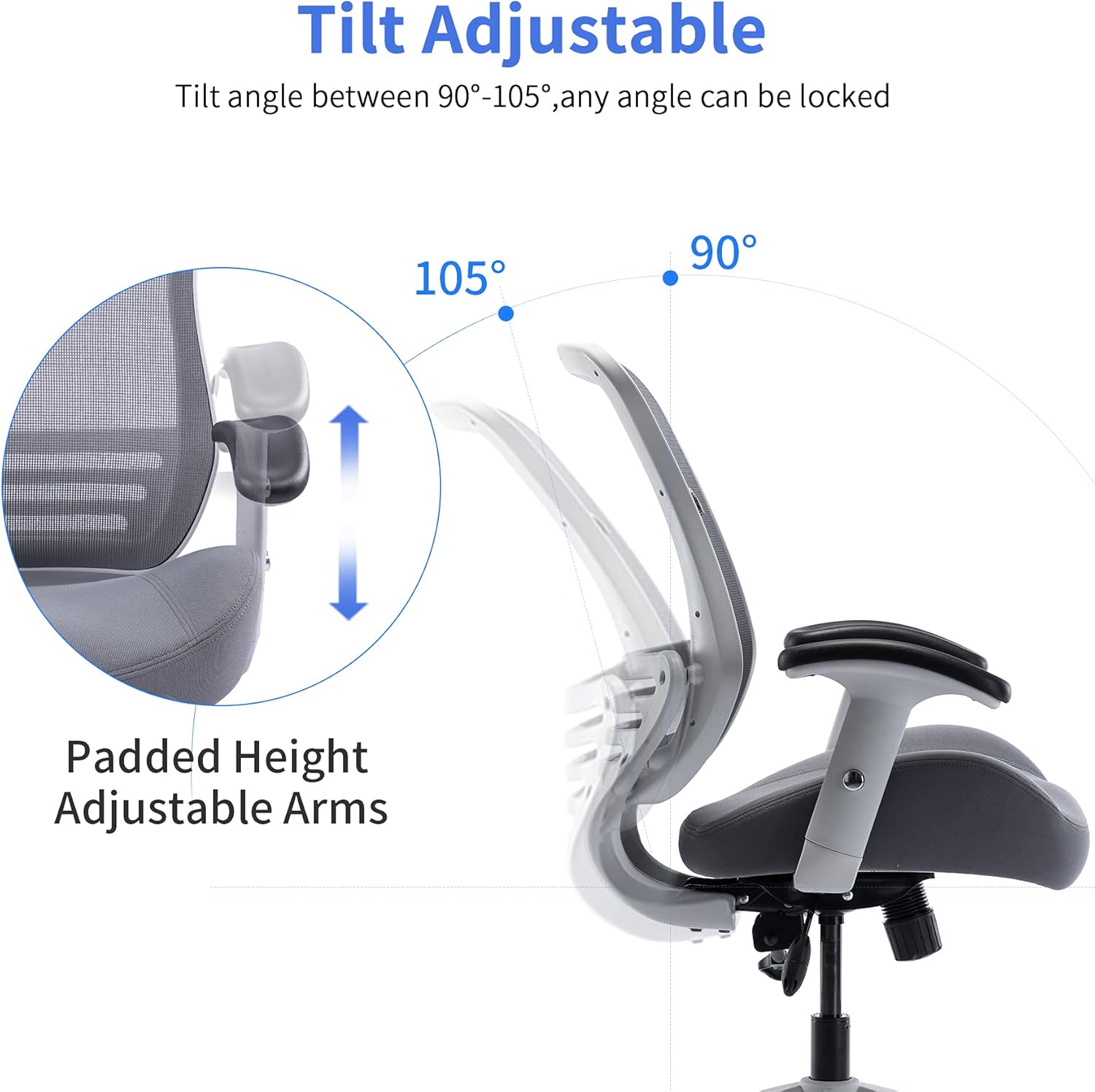 LONGBOSS Mid Back Computer Task Office Desk Chair with Swivel Casters - Gray : Home & Kitchen
