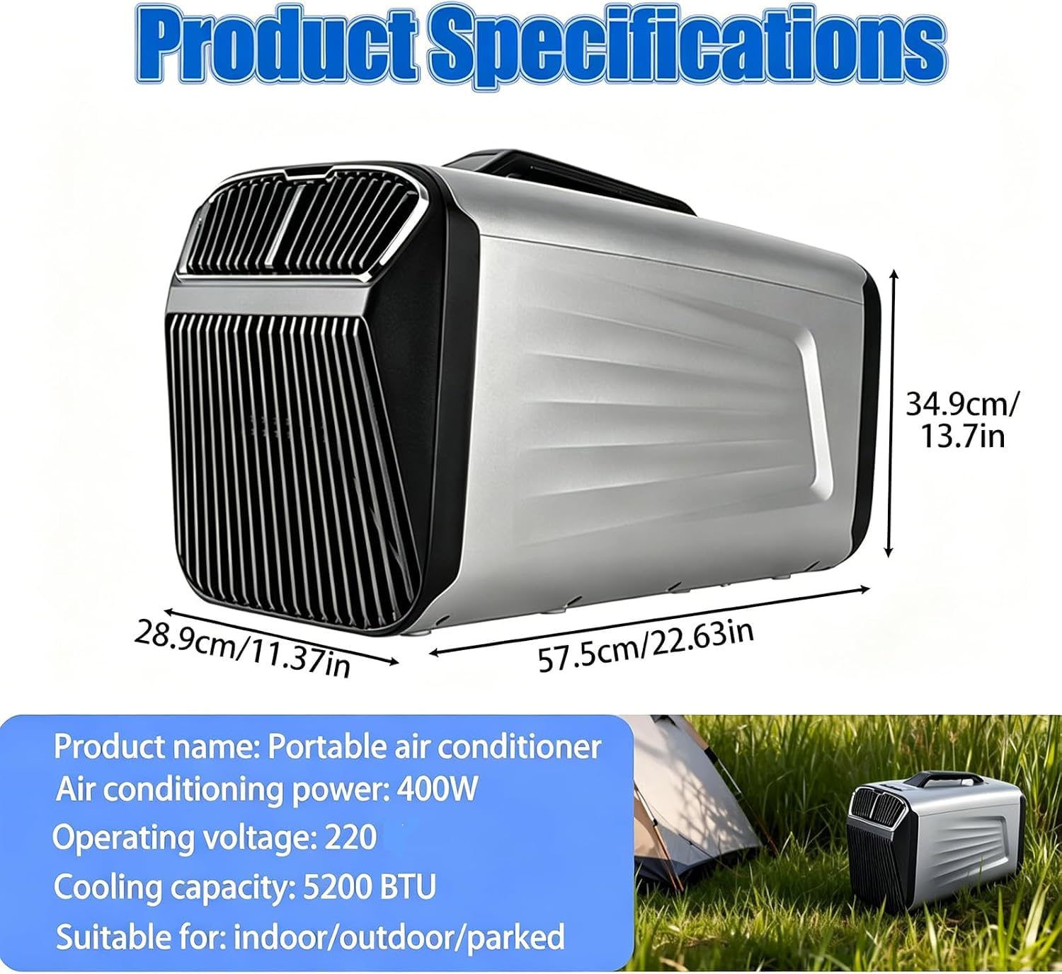 400W Portable AC Heater 5200 BTU Tente silencieuse Unité de Faible Puissance Camping RV Van Cressor Refroidissement Chauffage Déshumidificateur 45dB Équipement extérieur
