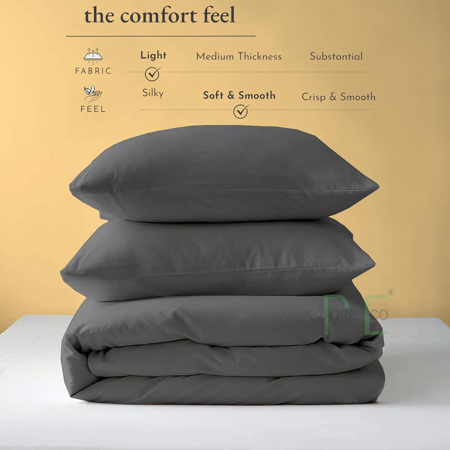 3 Side Zipper Duvet Cover Set Queen Size - Unique Design Microfiber Duvet Cover Set with 3 Sided Zipper Closure, 3 PCS Queen Size Duvet Cover (90"x90") & 2 Pillow Cases(20"x30"), Dark Grey