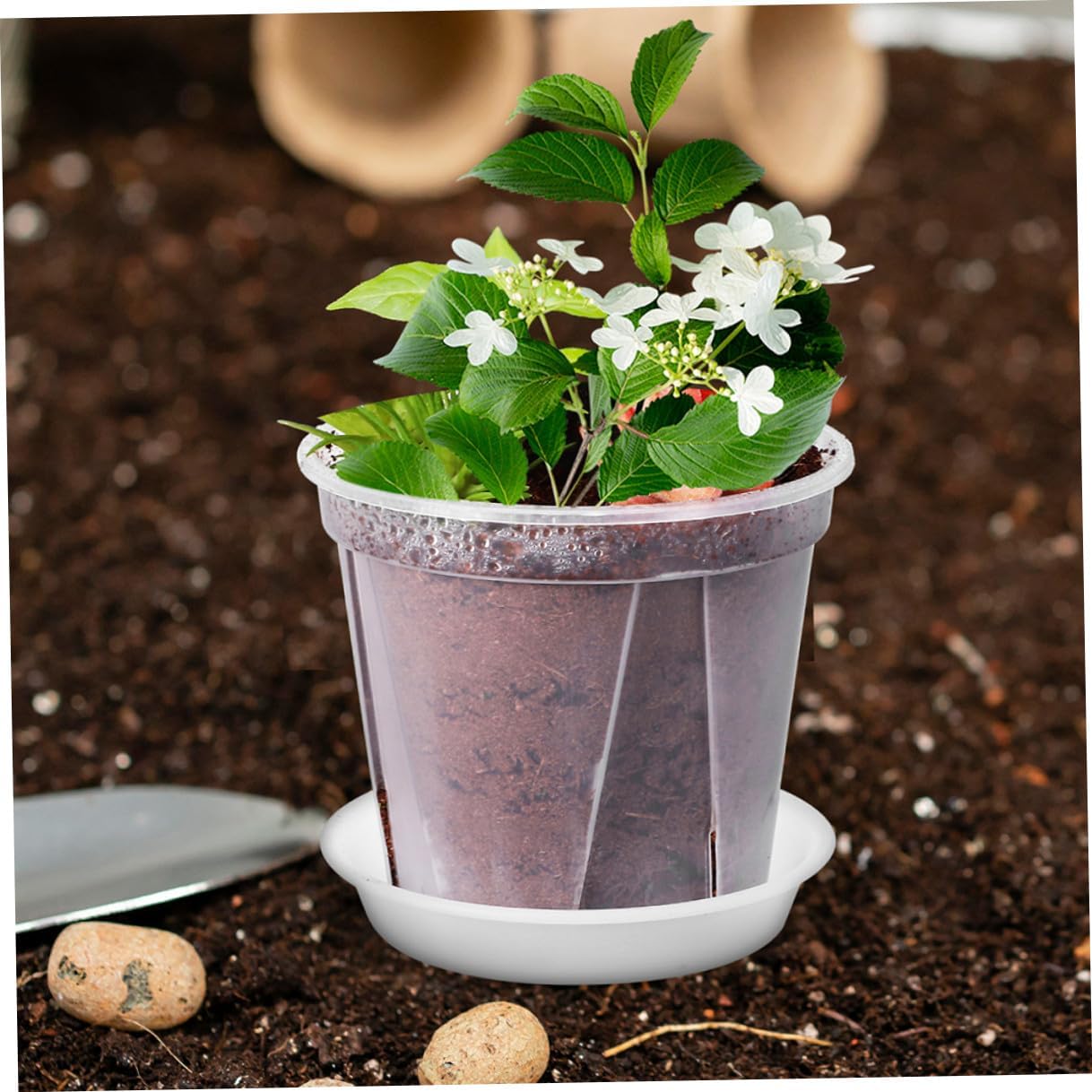24pcs Plastic Nursery Pots with Holes and Saucers, Orchid Planter Pots for Indoor and Outdoor Plants, Succulent and Herb Starter Containers with Drainage for Root Aeration