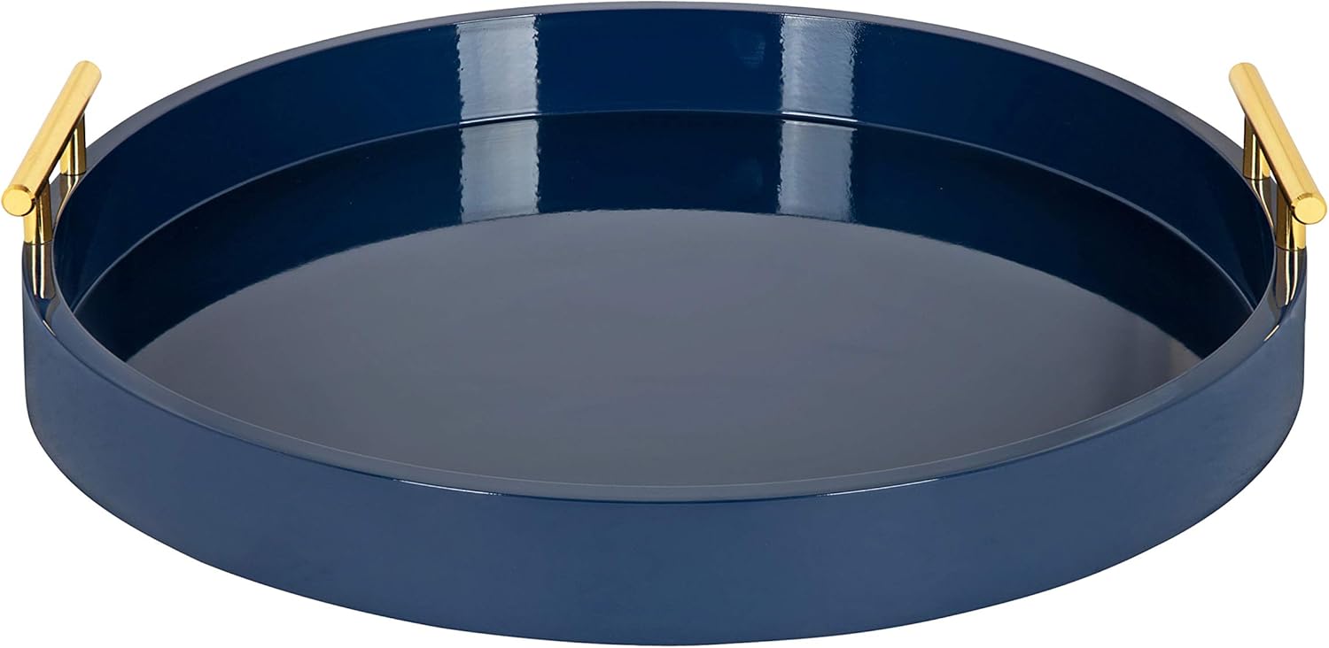 Kate and Laurel Lipton Modern Round Tray, 18" Diameter, Navy Blue and Gold, Decorative Accent Tray for Storage and Display