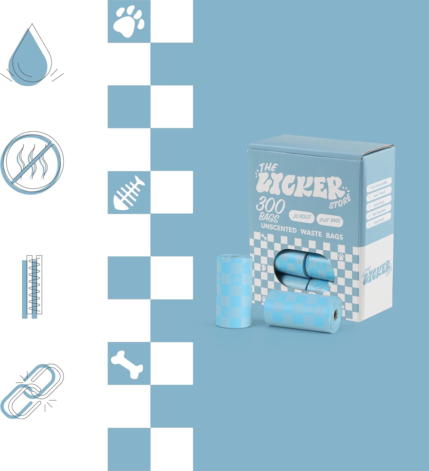 13 in. x 9 in. Extra Thick Leak Proof Unscented Dog Poop Bags, Blue (300 Count, 20-Rolls)