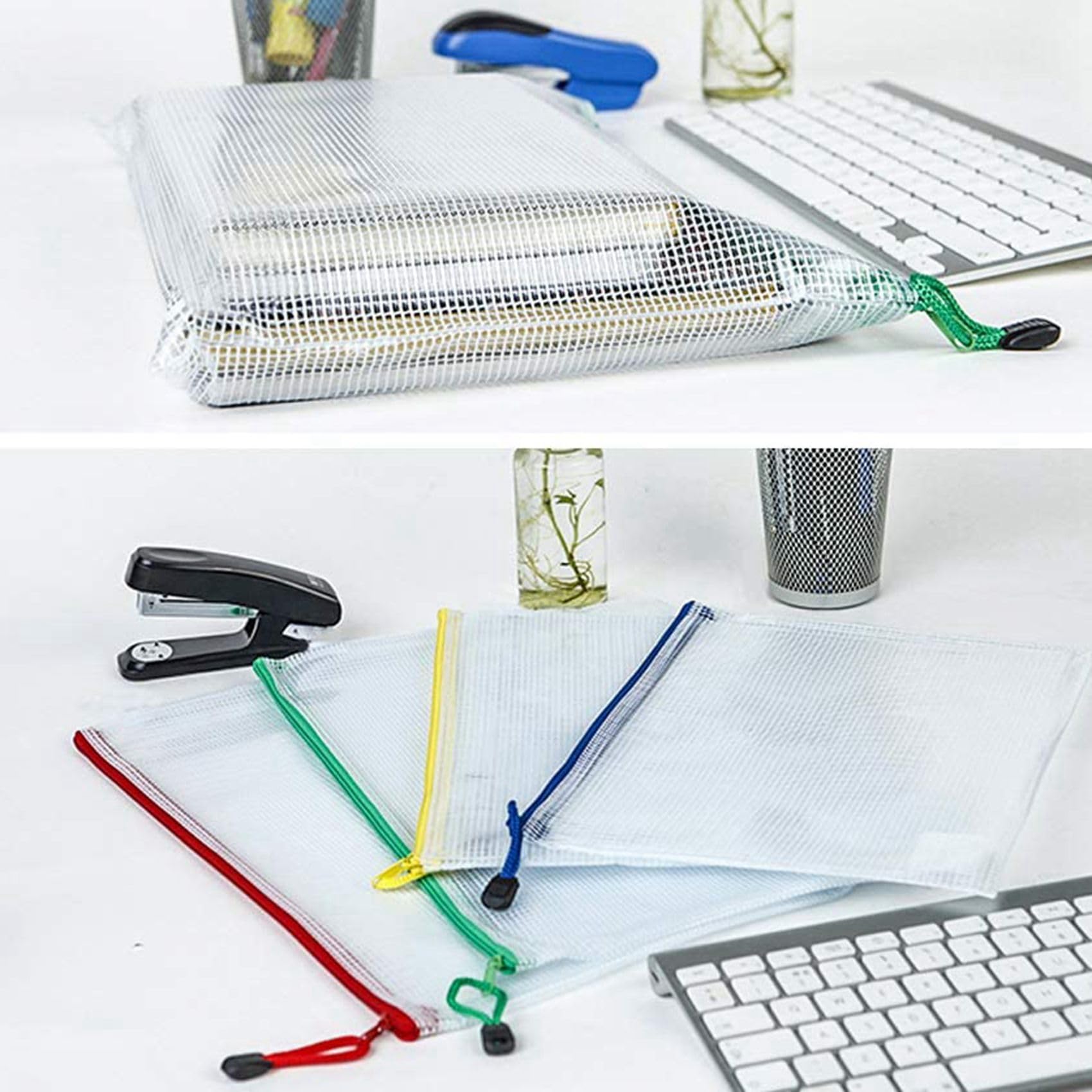 72PZ Borsa per Documenti con Cerniera nel Rete, Cartelle di File con Cerniera nel Plastica, Formato Lettera/Formato A4, per Forniture per Ufficio