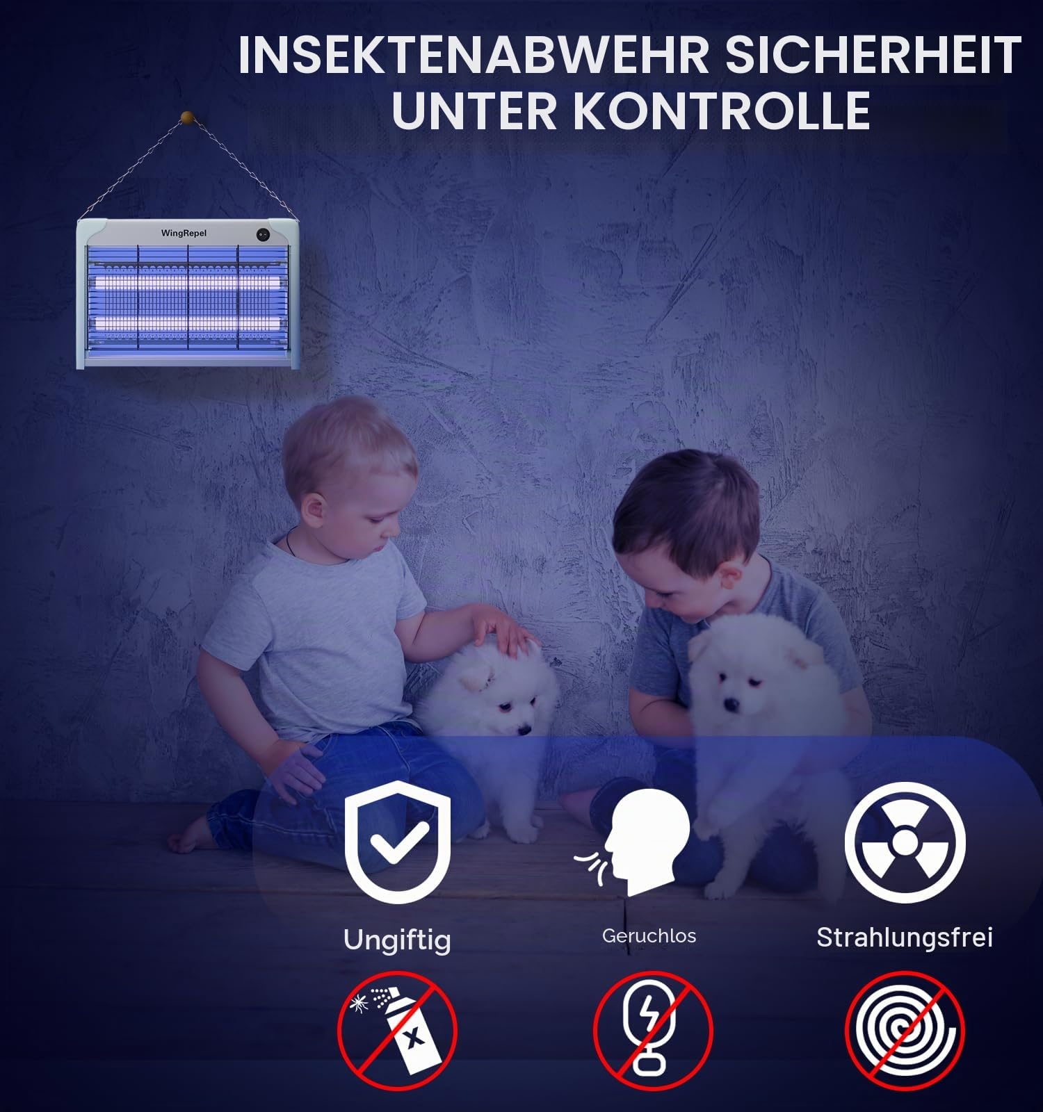 UV Fliegenvernichter Elektrisch Innen, Fliegenfalle Elektrisch Insektenvernichter mit UV Lampe 20W, 2400V Leistungsstark Hängende Fliegenfalle Fliegenfänger