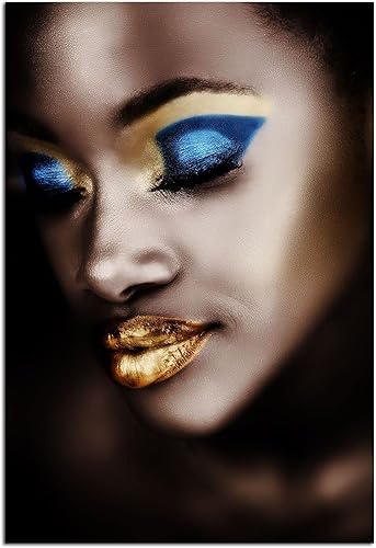 Miniatura 10 de Startonight Arte de pared de vidrio acrílico, retrato en azul y dorado metálico, obra de arte brillante de 24 x 36 pulgadas, decoración del hogar