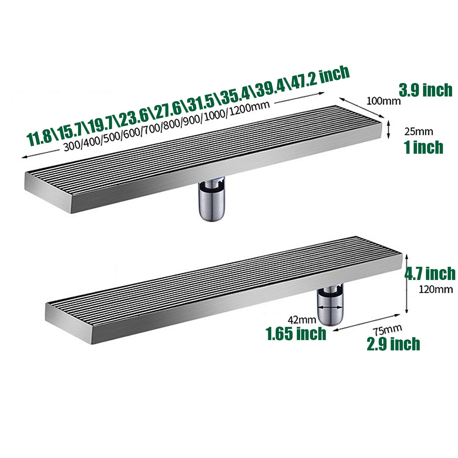 Edelstahl Bodenablauf Komplettset Schnelle Entwässerung,Duschablauf Extra Flach,Duschrinne Mit Siphon Und Filter,Side Drain,10 * 120cm