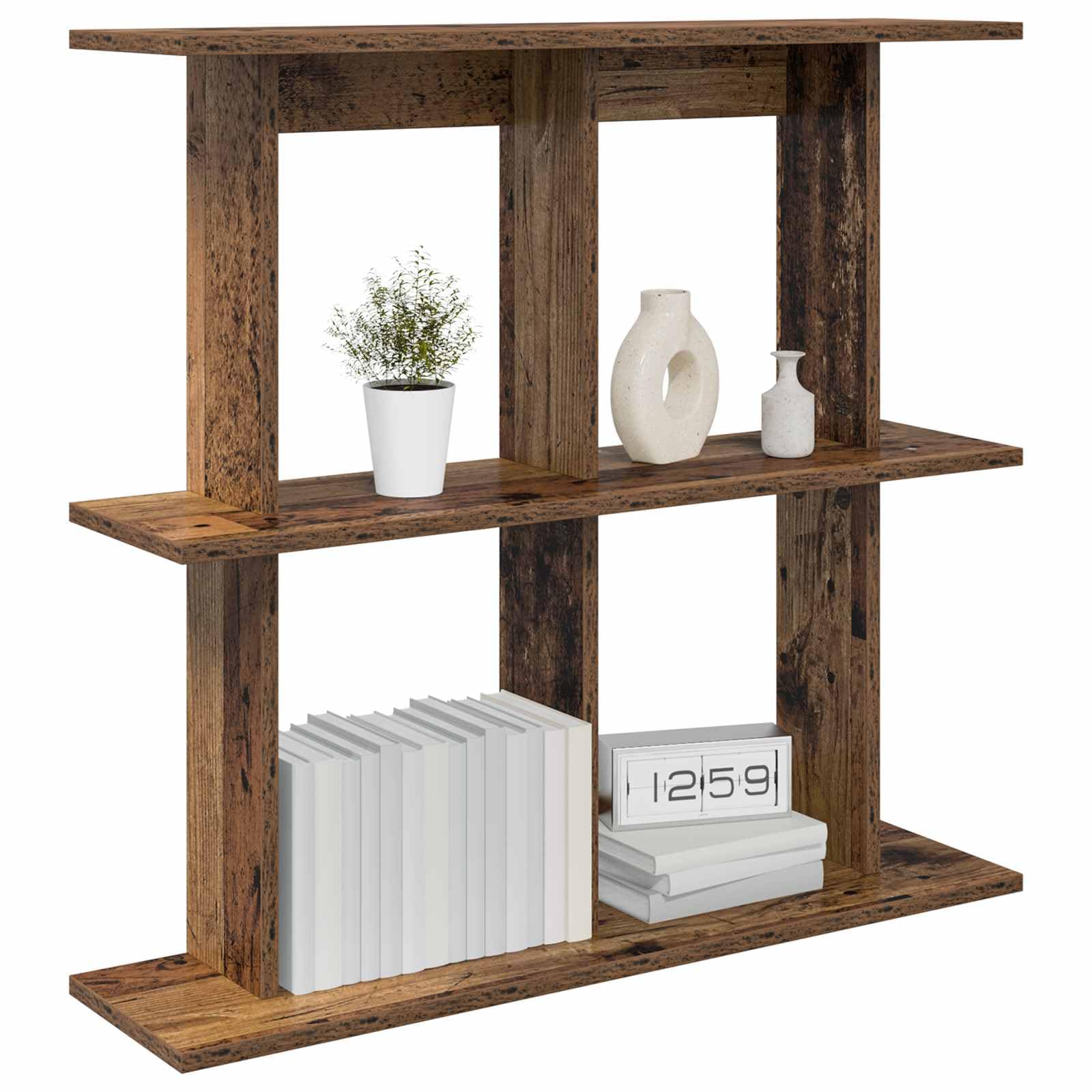 Wandregal aus Holzwerkstoff Altholz 80 x 20 x 75 cm für Wohnzimmer Büro, hängeregal schweberegal bücherregal Wandhalterung, platzsparende Aufbewahrung für Deko