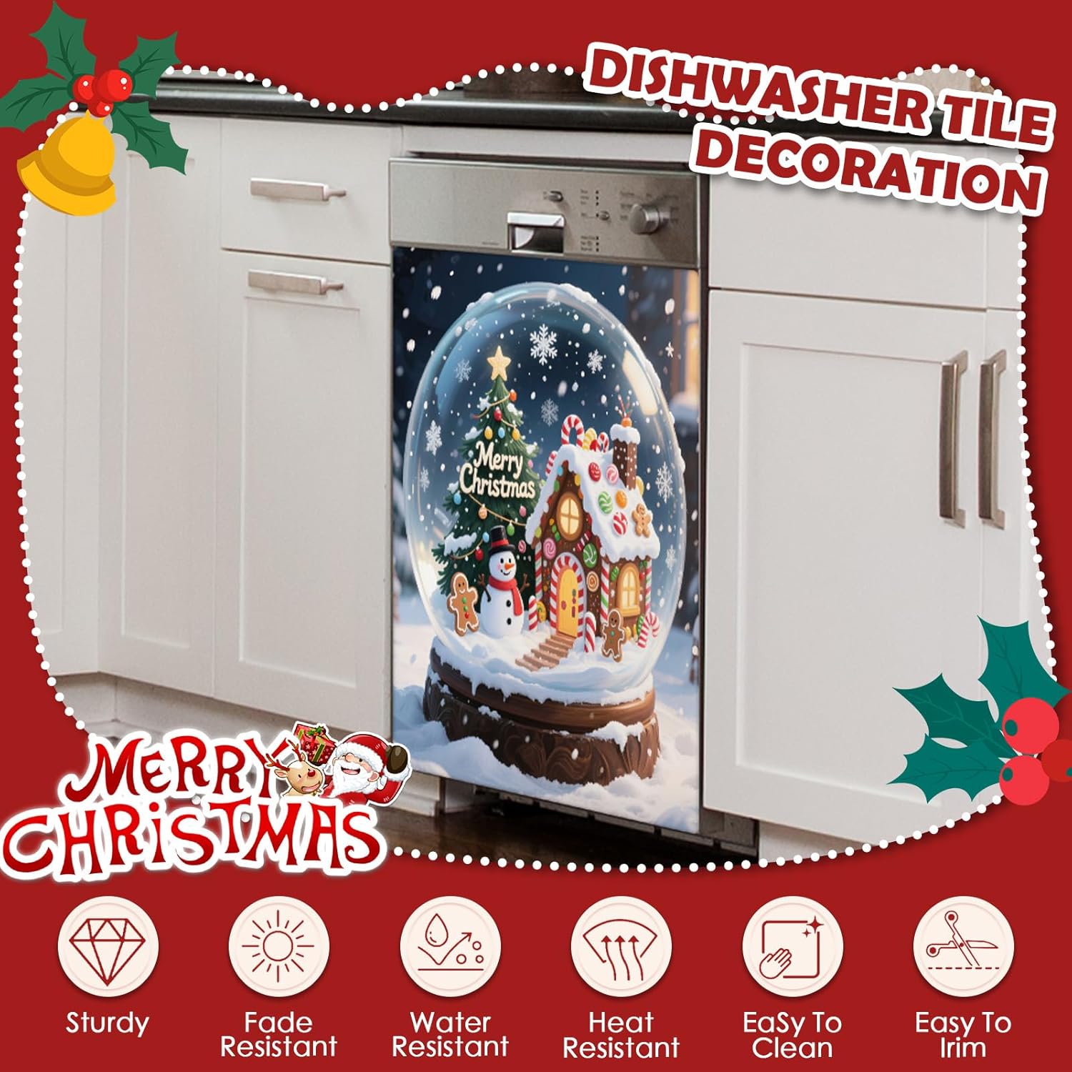 Christmas Crystal Ball Dishwasher Magnet Cover, 23" W x 26" H Fridge Magnetic Stickers Reuseable Magnet Panel Decal Cover for Washing Machine Fridge Microwave Cabinet Kitchen Christmas Decoration