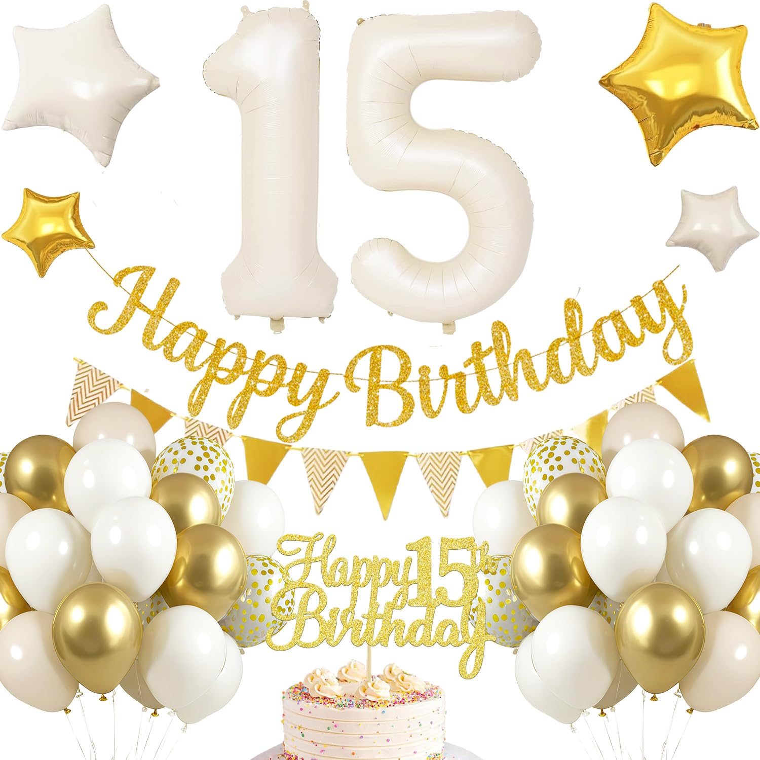 15th Birthday Decoration, 15th Birthday Boy White Gold, Birthday Decoration 15 Years Boy, Balloons 15th Birthday Happy Birthday Garland Balloon 15 Decoration for Birthday, Birthday Decoration Boys 15