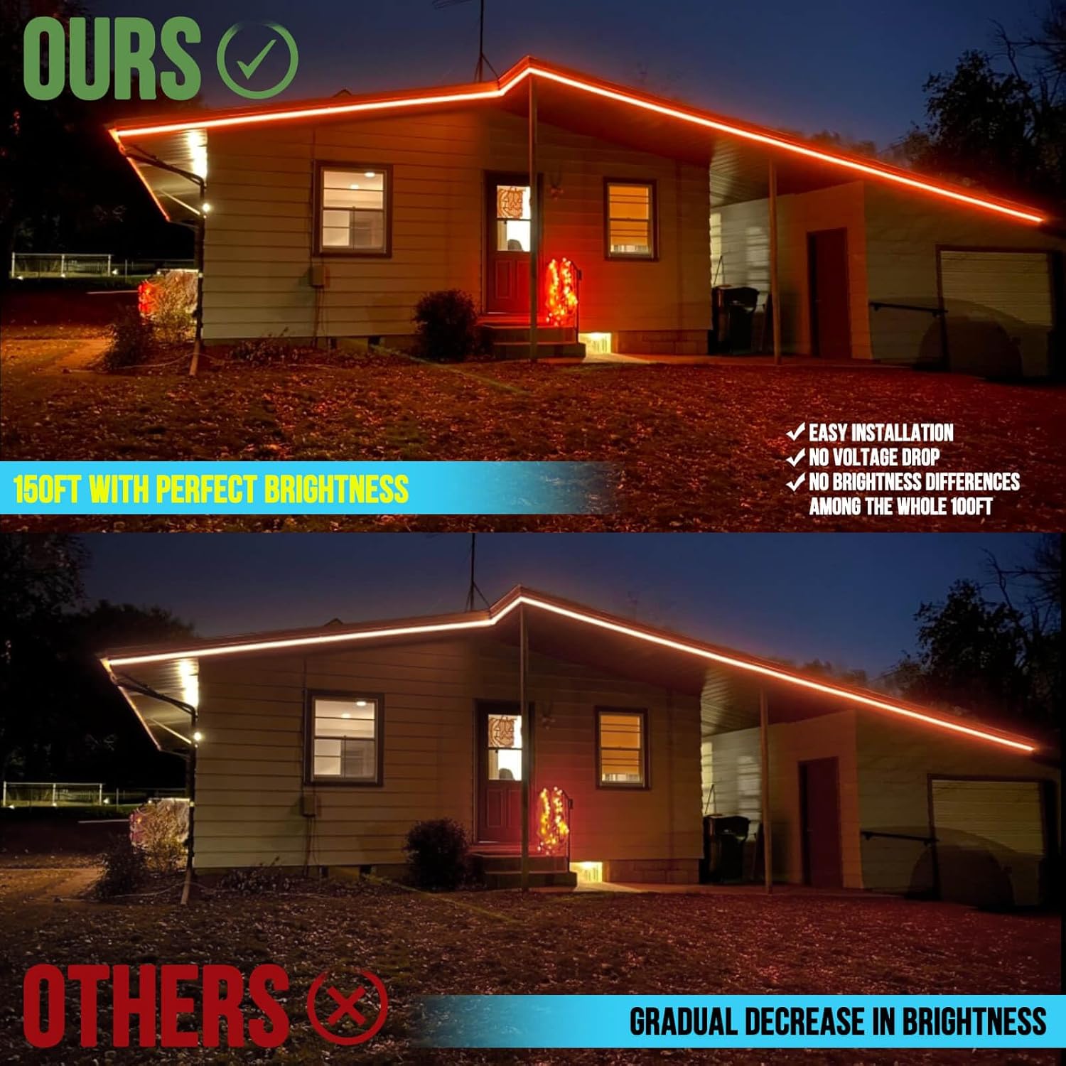 150ft Outdoor Led Strip Lights Waterproof Led Light Strips with Remote & Bluetooth Music Sync App Control,Long Color Changing Rope Lights,5050 RGB Outside Led Lights,IP68,24V