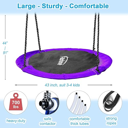Miniatura 2 de Columpio de árbol de platillo de 43 pulgadas para niños, columpio redondo volador resistente, textil impermeable y resistente a todo tipo de clima,