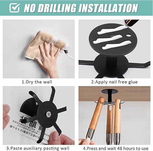 Miniatura 6 de Zorfeter Ganchos para utensilios de cocina para debajo del gabinete, estantes de utensilios de acero inoxidable con rotación de 360, sin