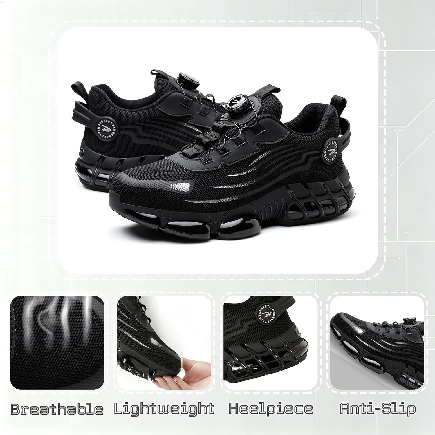 frysen Steel Toe Shoes for Men Women Lightweight Comfortable Non Slip Work Shoes Puncture Proof Safety Sneakers with Dial Closure for Construction & Daily Use