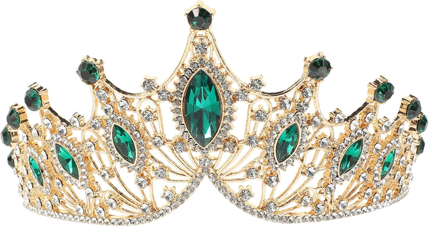 ARTIBETTER Wedding Tiara Crown Headwear with Rhinestones Green Baroque Bridal Circlet for Women Wedding and Birthday Hair Accessory