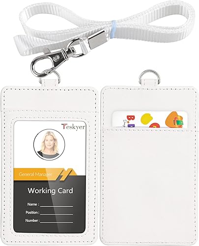 Miniatura 143 de Teskyer - Soporte para tarjetas de identificación con cordón, soporte de cuero para tarjetas de identificación, portatarjetas con cordón, vertical