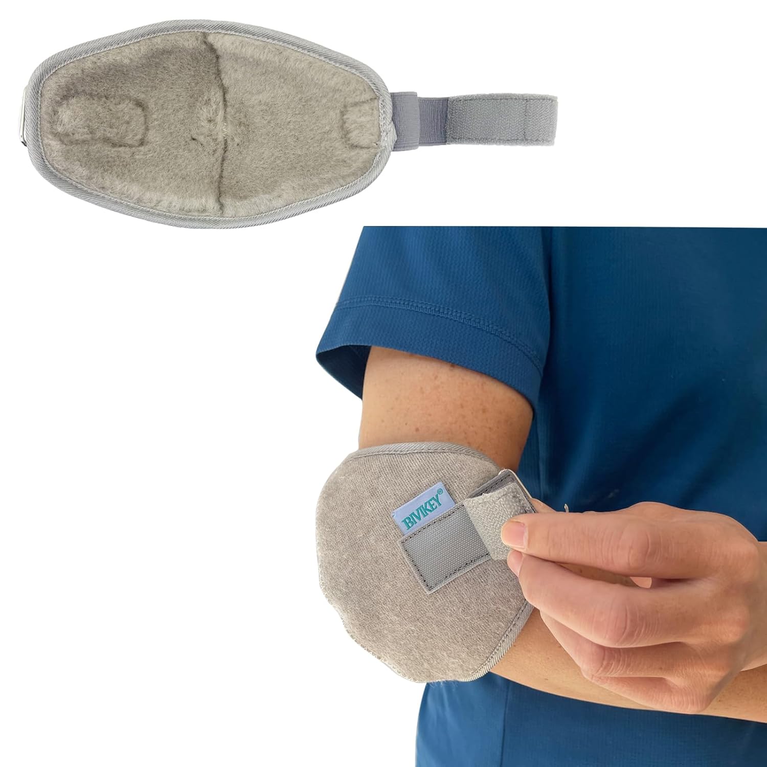 2 Pcs 100% Wool Short Plush Elbow Pressure Sores Protector Arm Pads Adjustable Suitable for Office Home Elderly Care and Medical Institutions Unisex LightGray