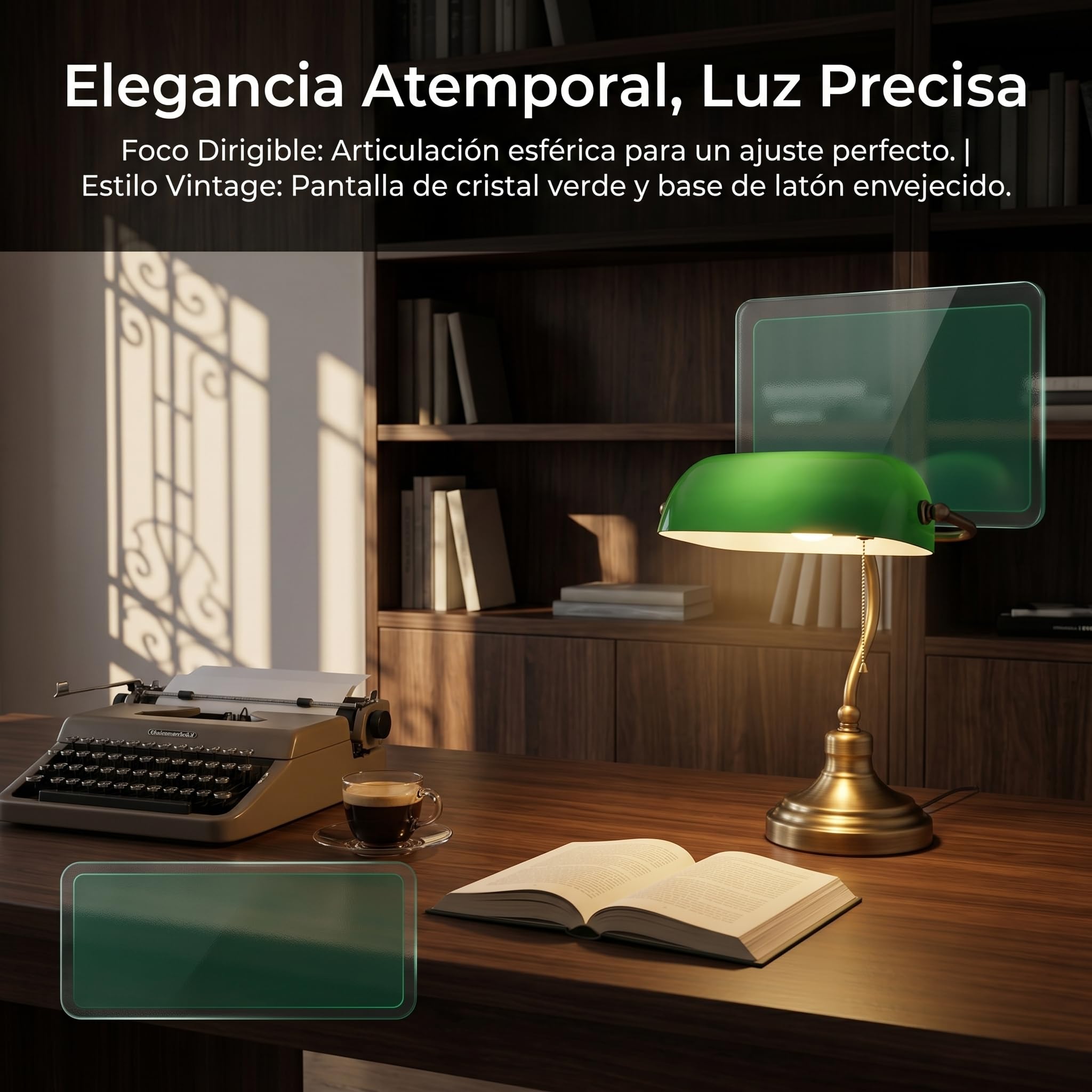 BARCELONA LED Lámpara Banquero Vintage E27 Orientable Con Cristal Verde