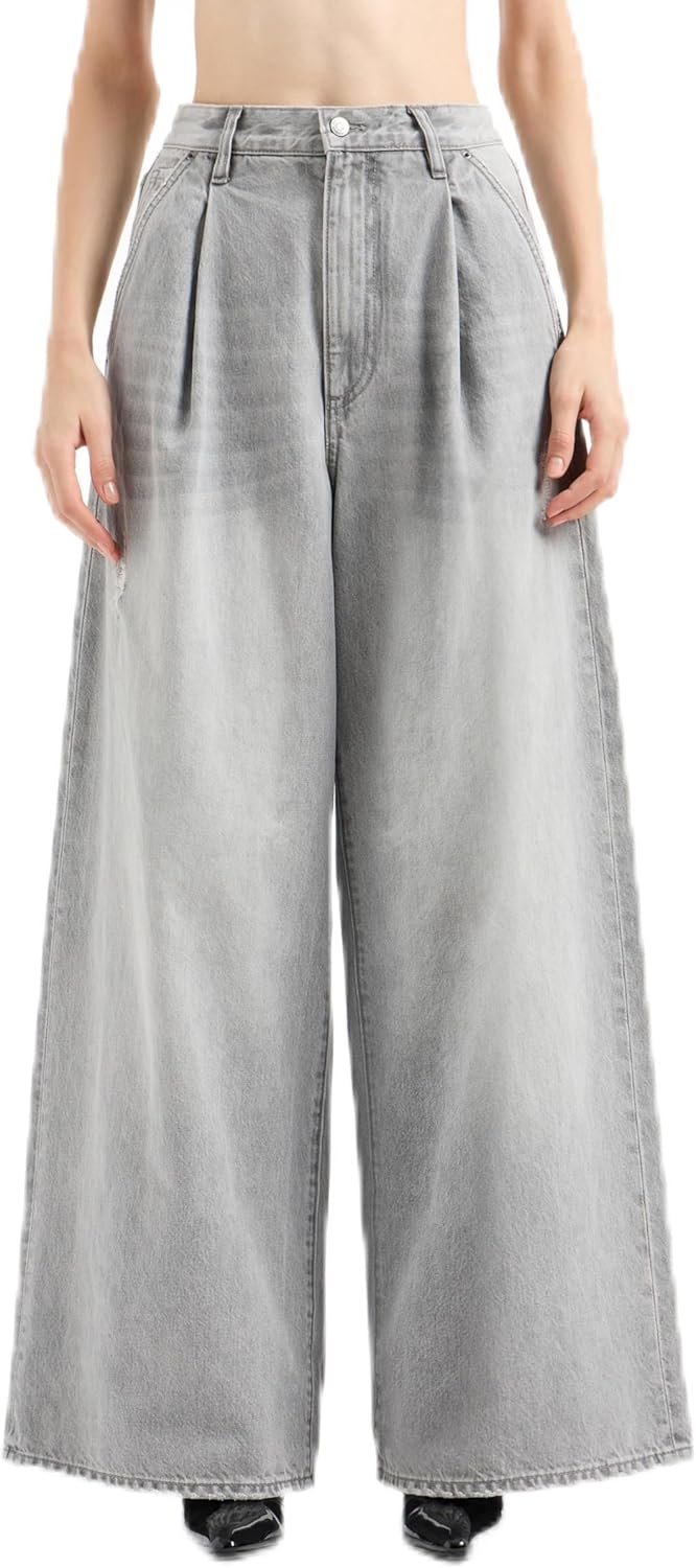 Armani Exchange Women's Super Wide Leg Rigid Cotton 5 Pocket Pant