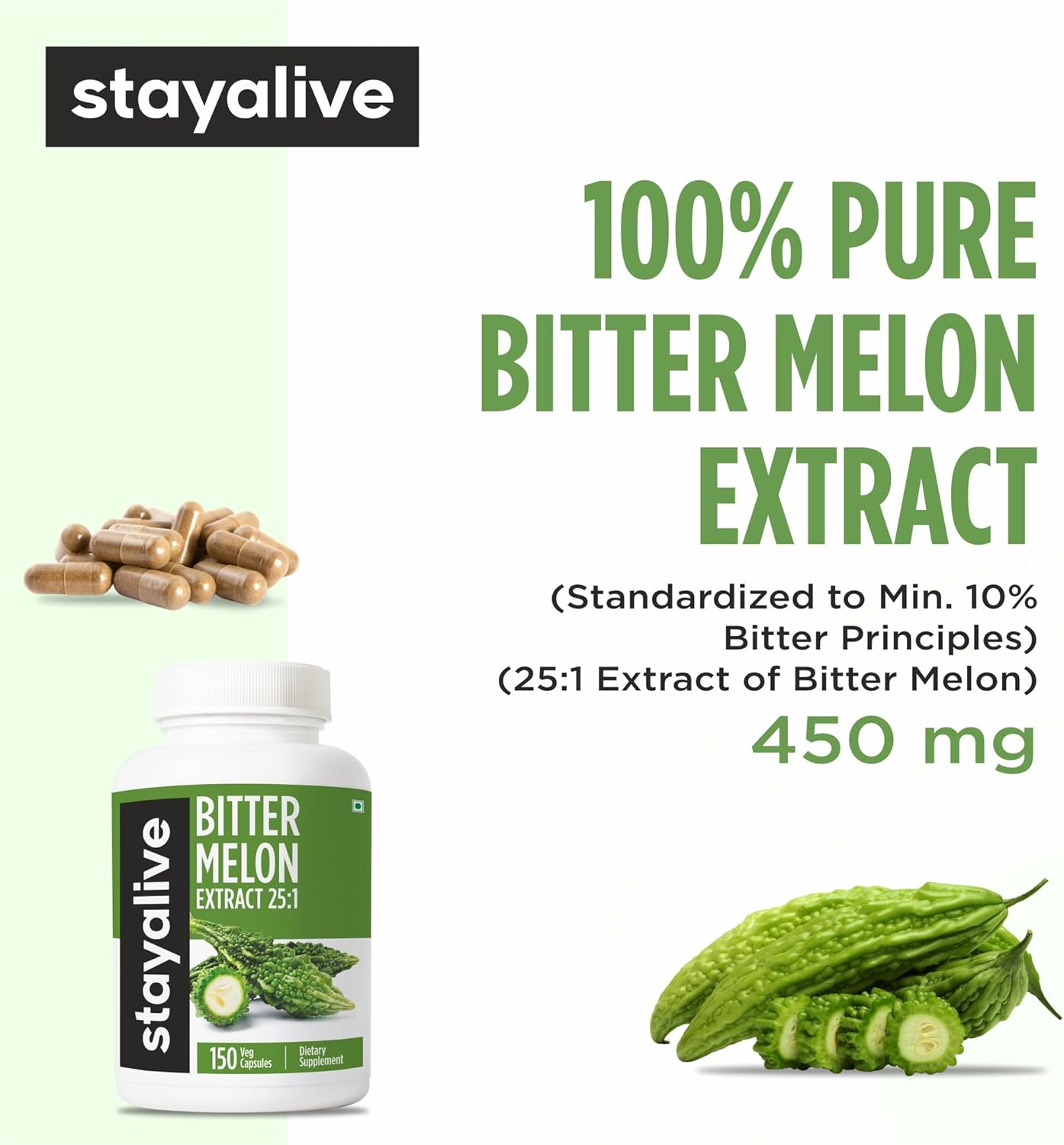 STAY ALIVE Extra Strength Bitter Melon Capsules, 10% Bitter Principles, 150 Pills, 25X Concentrated Powder, 5 Month Supply, Non-GMO & Gluten Free Momordica Charantia Supplement - Image 3