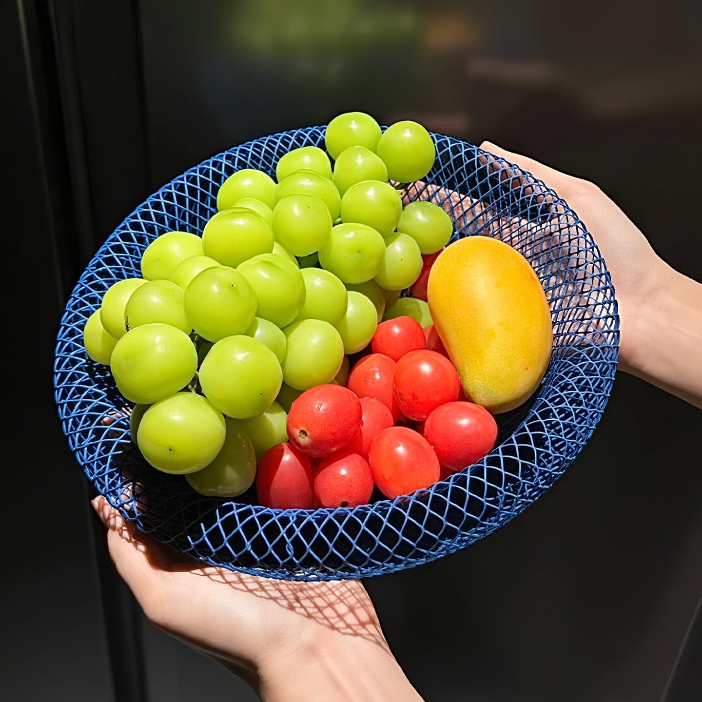 Nest Fruit Bowl with Drainer - Modern Home Decor, Creative Fruit Basket for Kitchen Counter, Dining Table, Living Room Coffee Table - Stylish Ins Aesthetic Storage & Display (Blue)