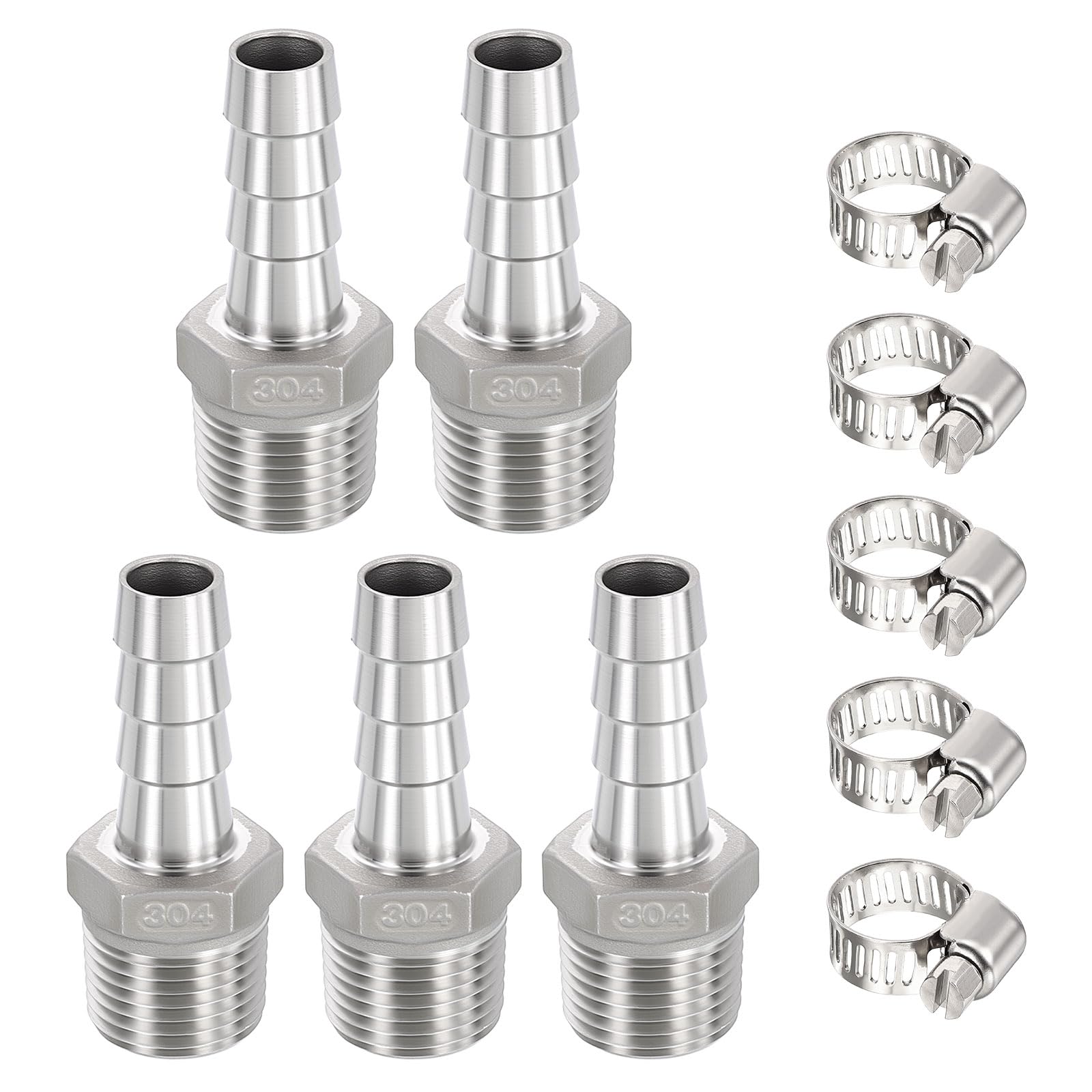 Raccord Mâle 304 Inox Anti Fuite Flexible Tuyau NPT 1/2" et Collier Serrage pour Camion Truck