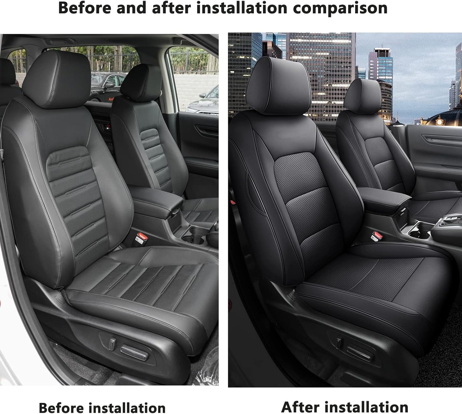 HKZ Fit CRV Car Seat Covers Full Set for Honda CR-V 2012 2013 2014 CRV LX;EX;EX-L Model - Leather (Black)