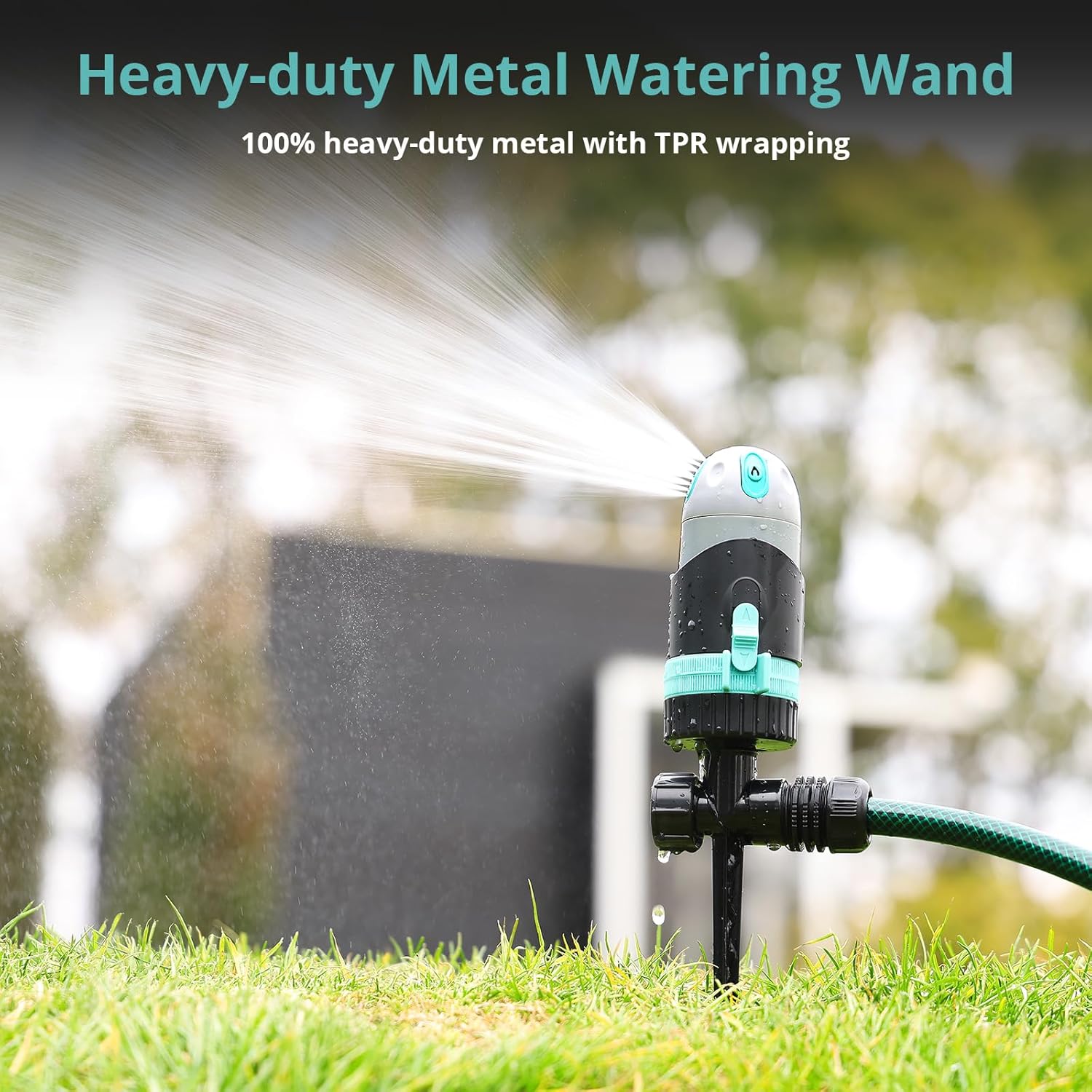 QUOBAS 2 Pack Lawn Sprinkler for Yard, 4 Pattern Sprinkler with 360° Adjustable, Heavy Duty Metal Spike Base for Firm Soil, Large Area Watering up to 50ft, Water Sprinkler for Lawn, Garden