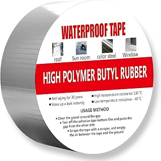 Super Waterproof and Corrosion-Resistant Butyl Aluminum Tape for Repairing Leaks in Windows, Roofs, Kitchen Pipes, and for Multi-Purpose Repairs on Metal Waterproofing Boards and RV,2inch × 16.5ft