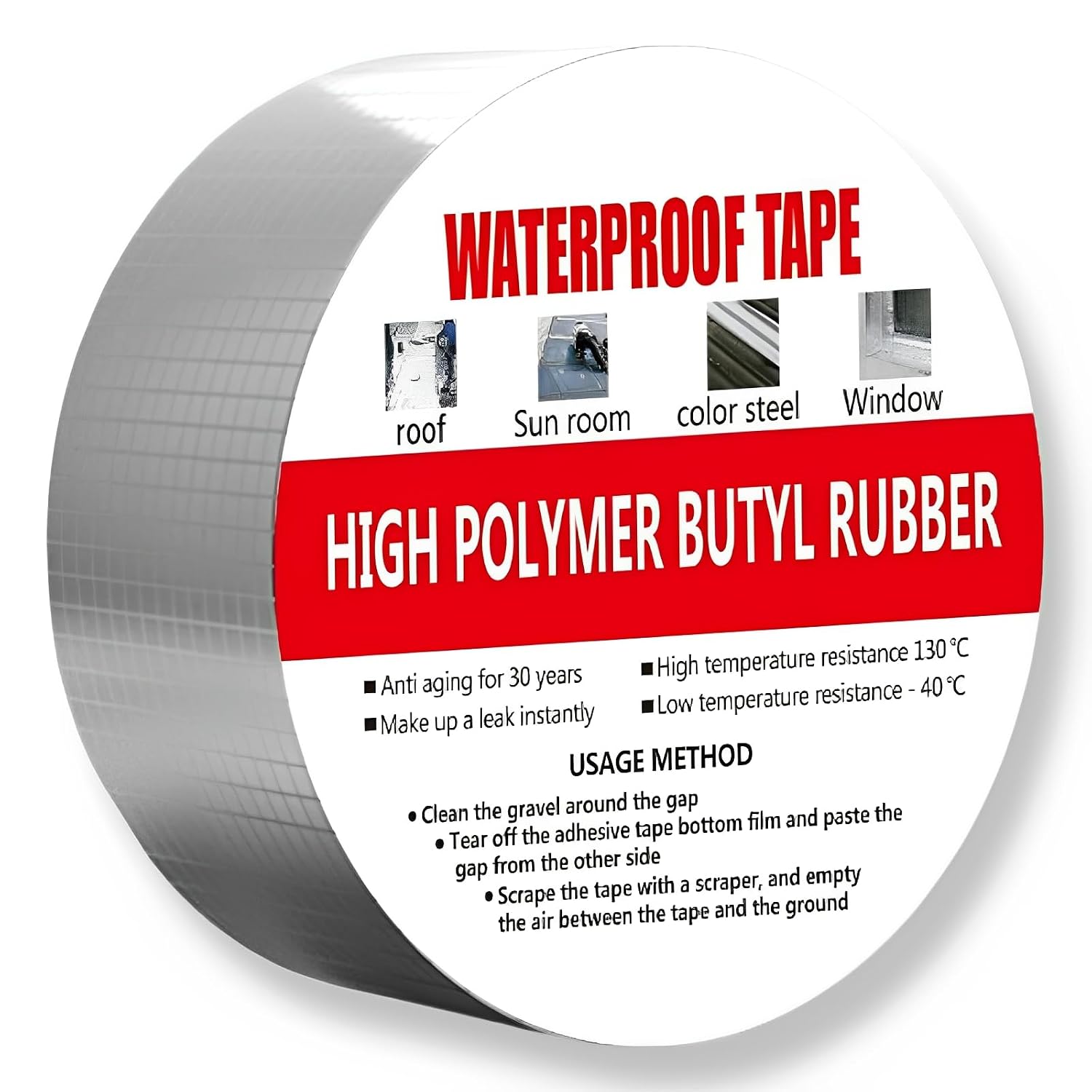 Super Waterproof and Corrosion-Resistant Butyl Aluminum Tape for Repairing Leaks in Windows, Roofs, Kitchen Pipes, and for Multi-Purpose Repairs on Metal Waterproofing Boards and RV,2inch × 16.5ft